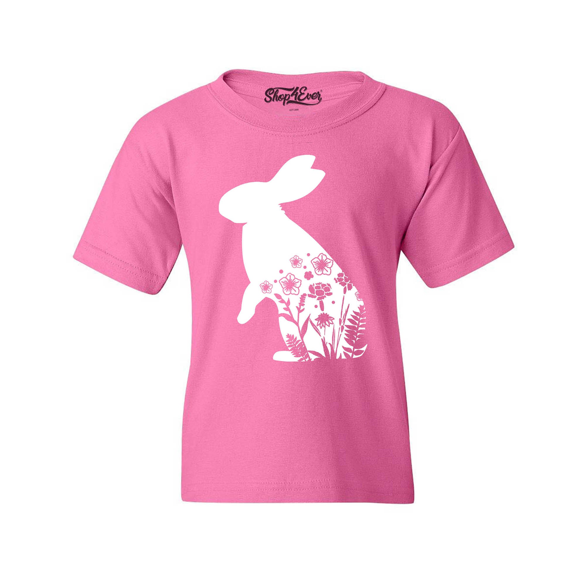 Floral Easter Bunny Rabbit with Spring Flowers Youth's T-Shirt Child Kids Tee