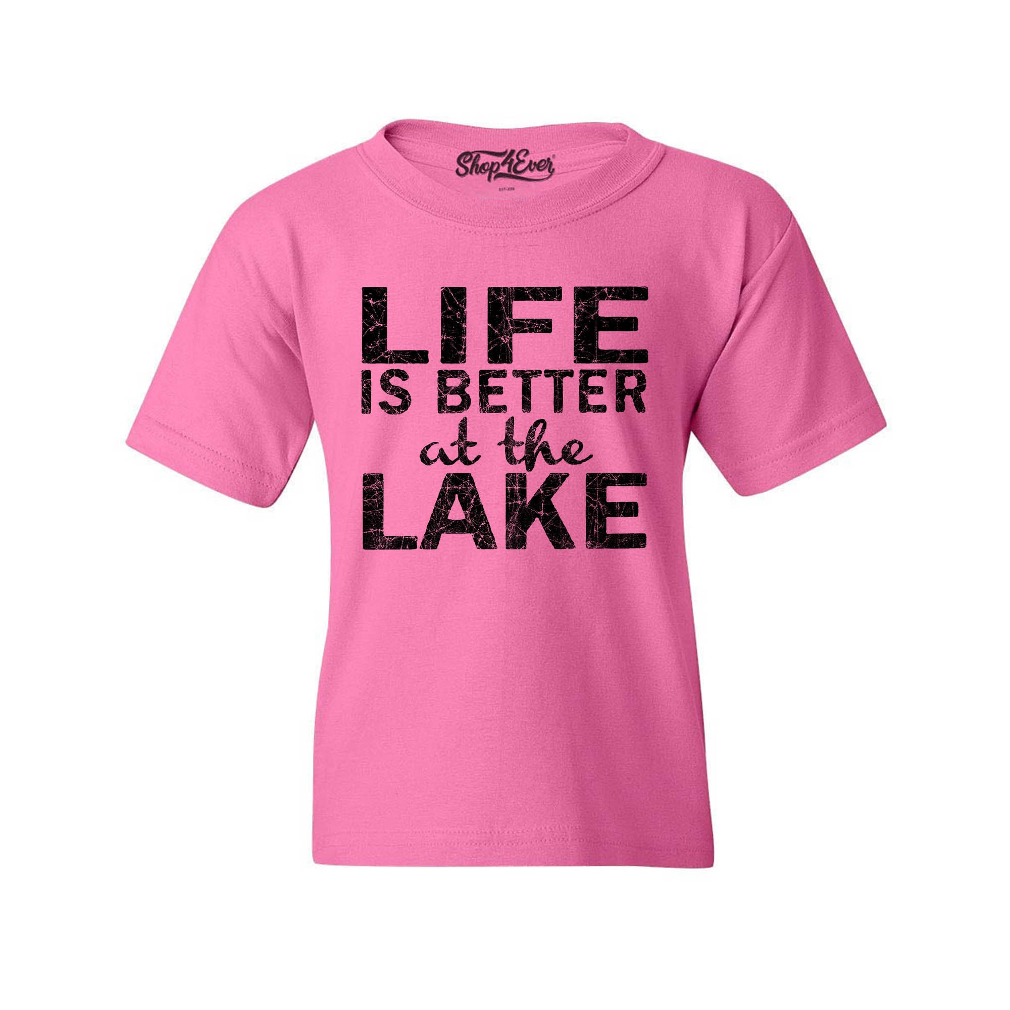 Life is Better at The Lake Black Youth's T-Shirt Sayings Kids Child Tee Shirts