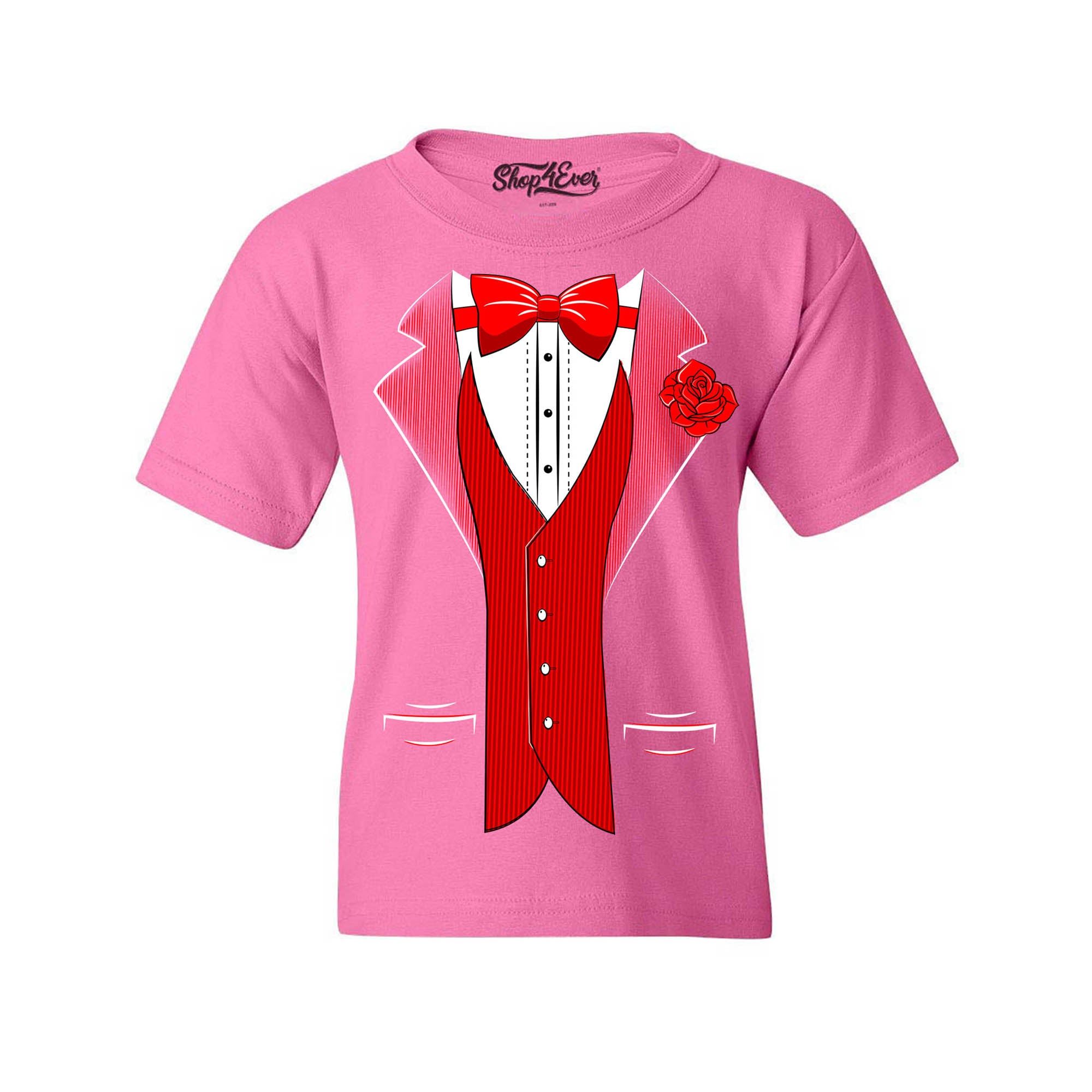 Classic Tuxedo with Red Rose Youth's T-Shirt Party Costume Shirts