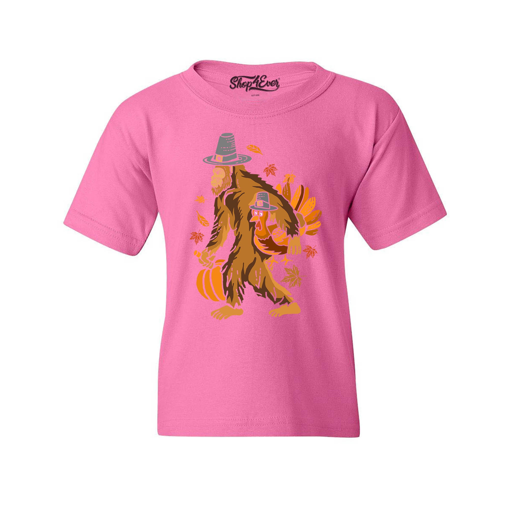 Bigfoot Pilgrim Turkey Pumpkin Thanksgiving Sasquatch Child's T-Shirt Kids Tee