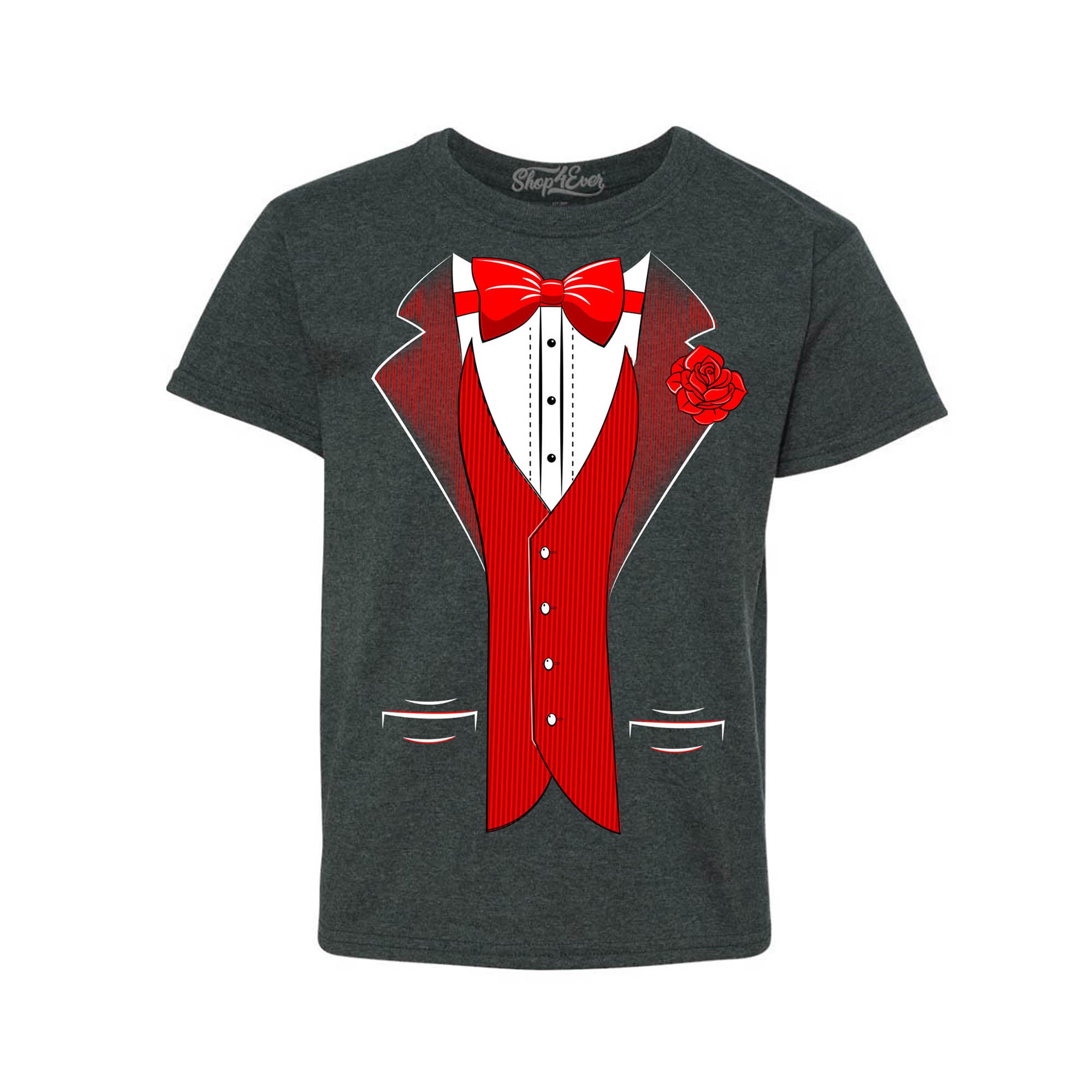 Classic Tuxedo with Red Rose Youth's T-Shirt Party Costume Shirts