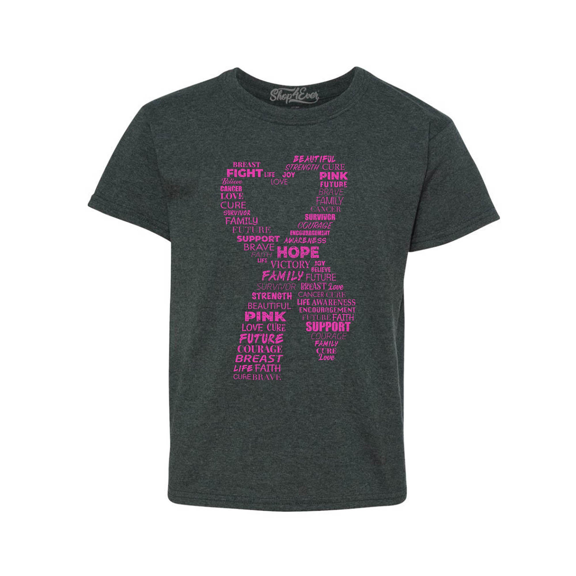 Pink Heart Ribbon Montage Breast Cancer Word Cloud Youth's T-Shirt