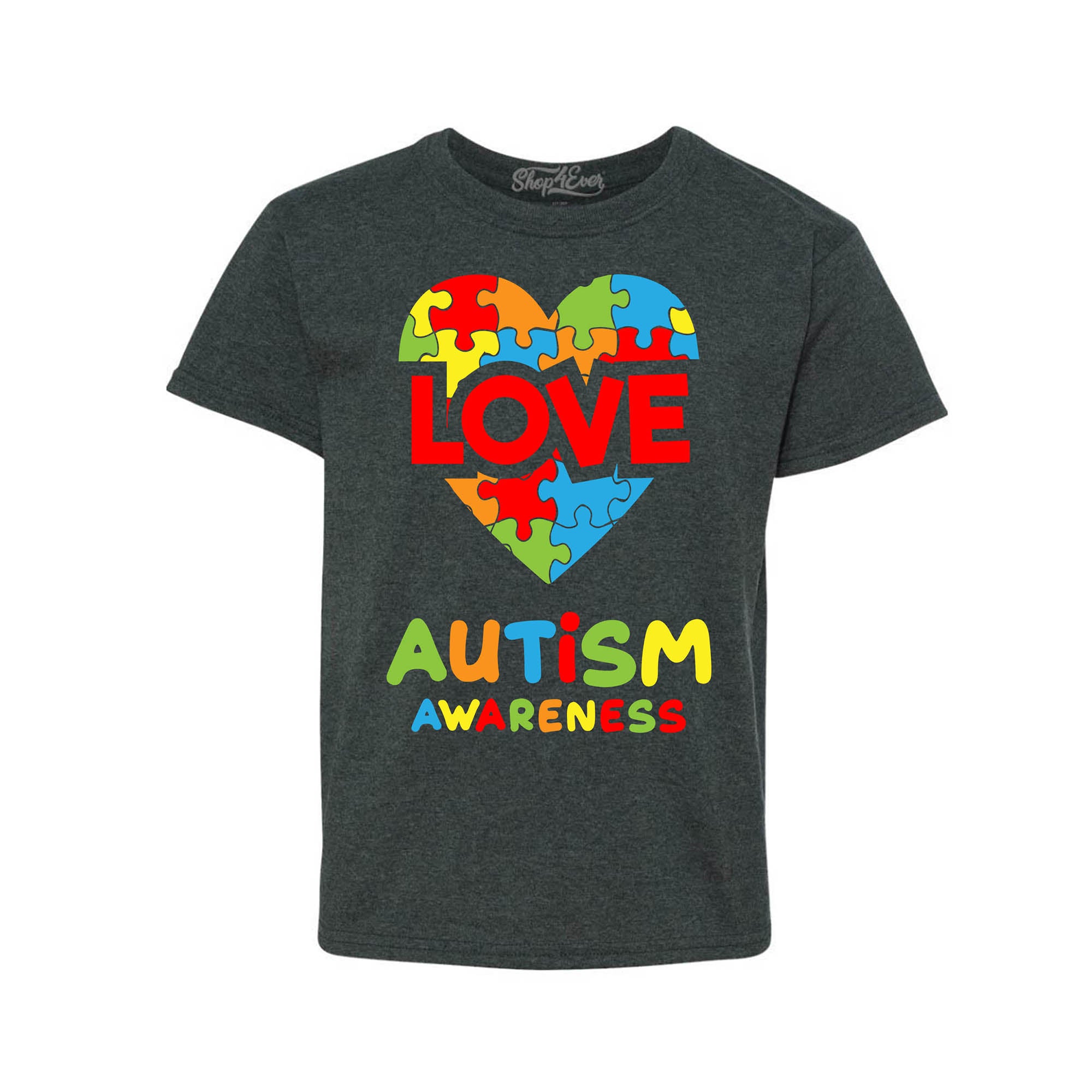 Autism Awareness Love with Puzzled Heart Child's T-Shirt Kids Tee