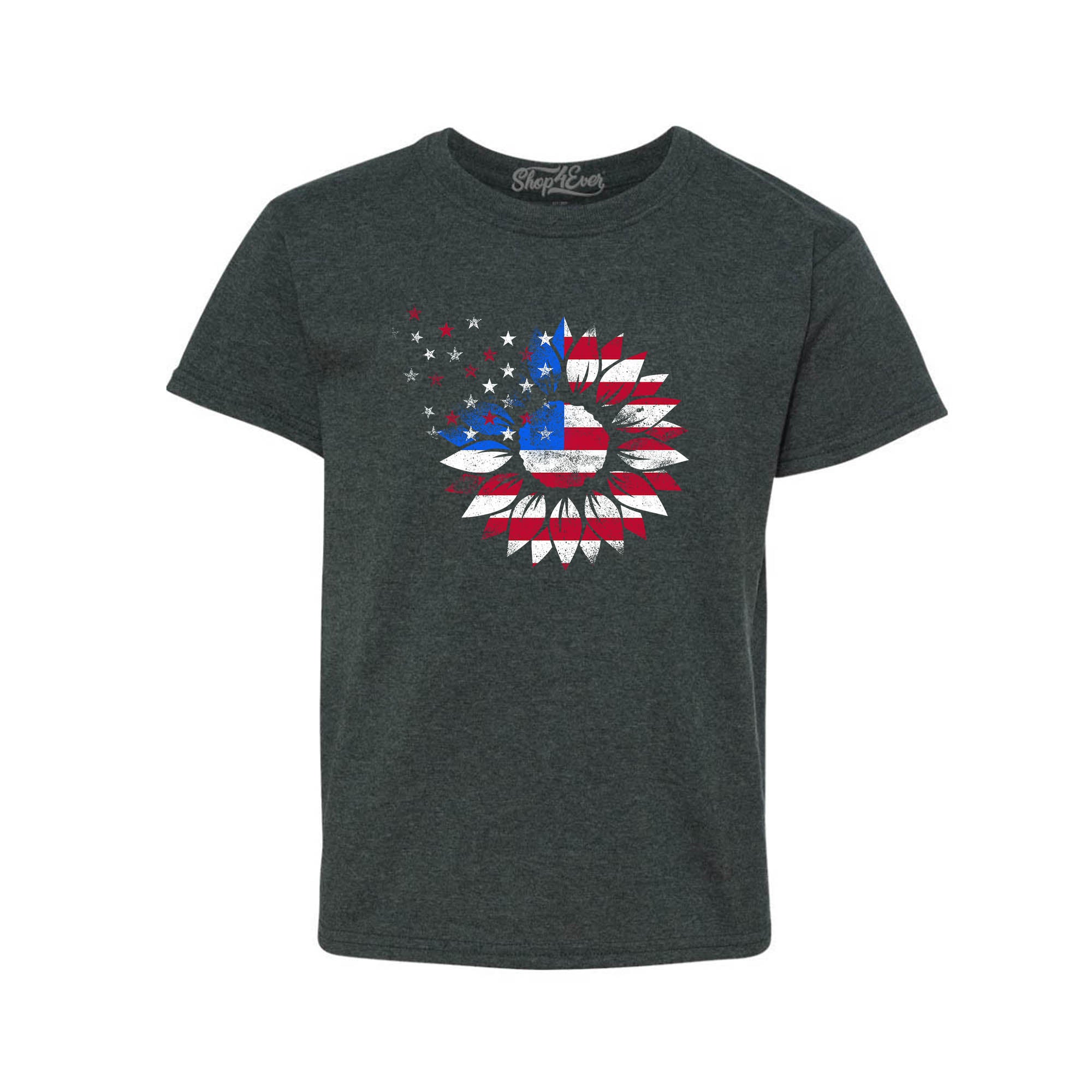 American Flag Sunflower Flower Star 4th of July Child's T-Shirt Kids Tee