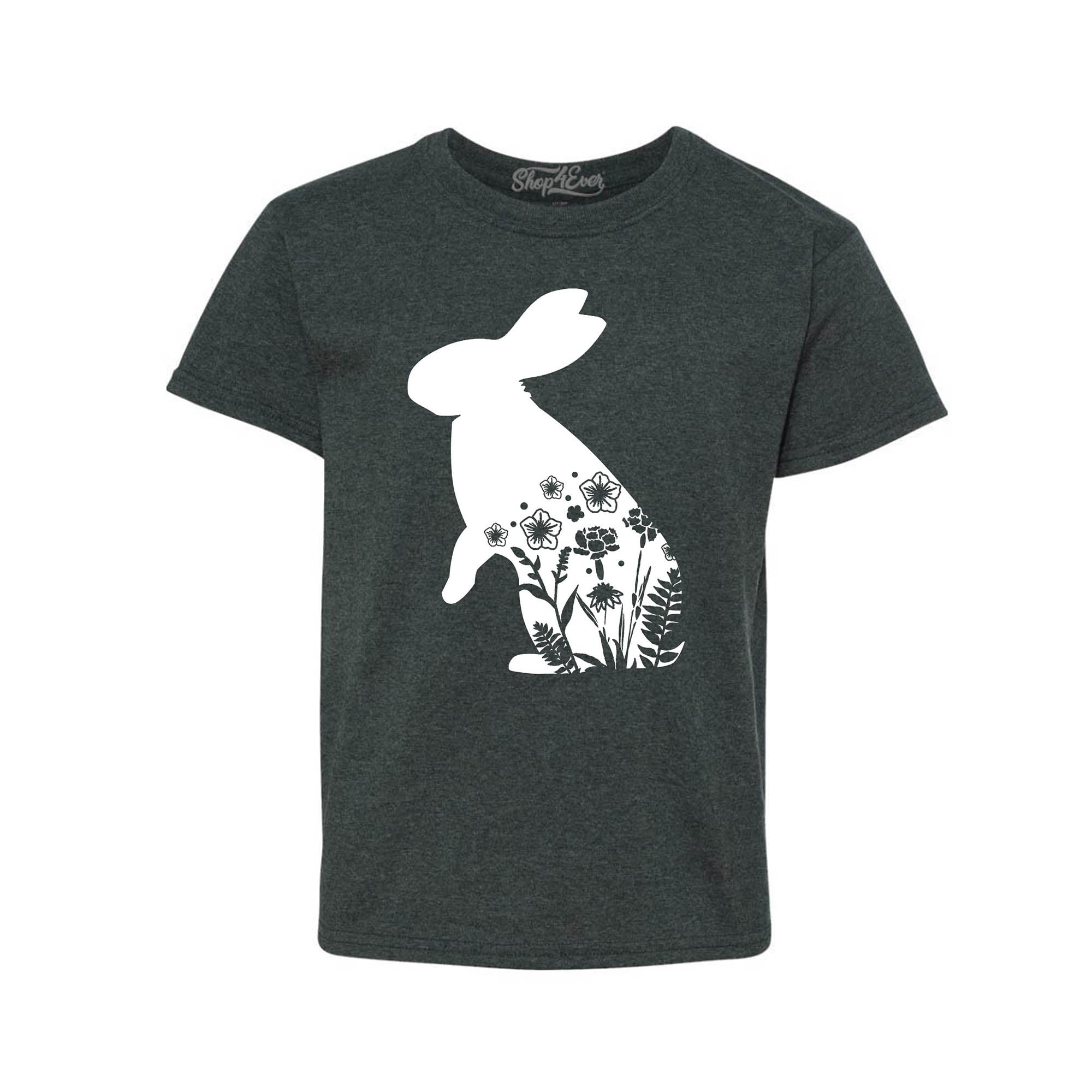 Floral Easter Bunny Rabbit with Spring Flowers Youth's T-Shirt Child Kids Tee