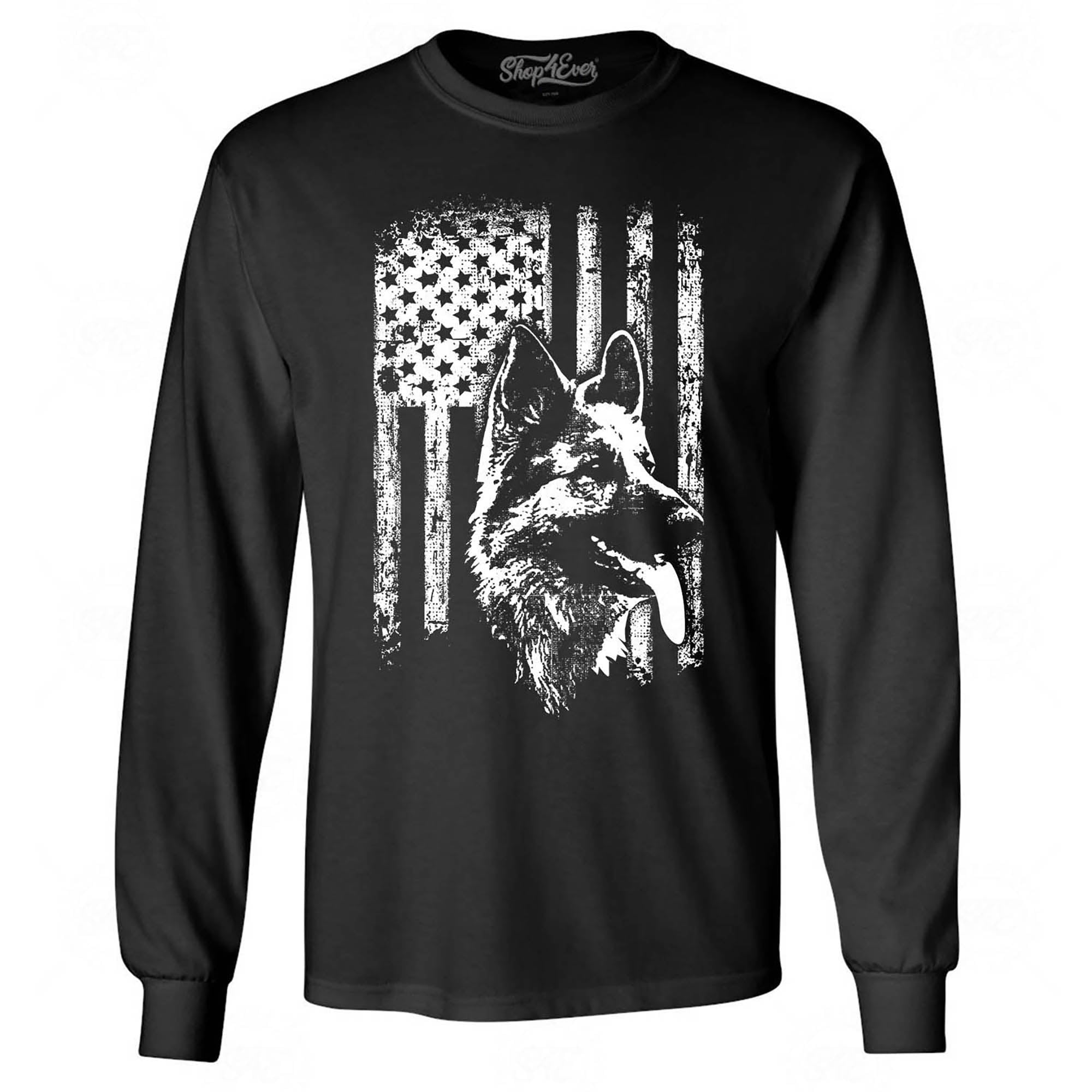 German Shepherd American Flag Long Sleeve Shirt