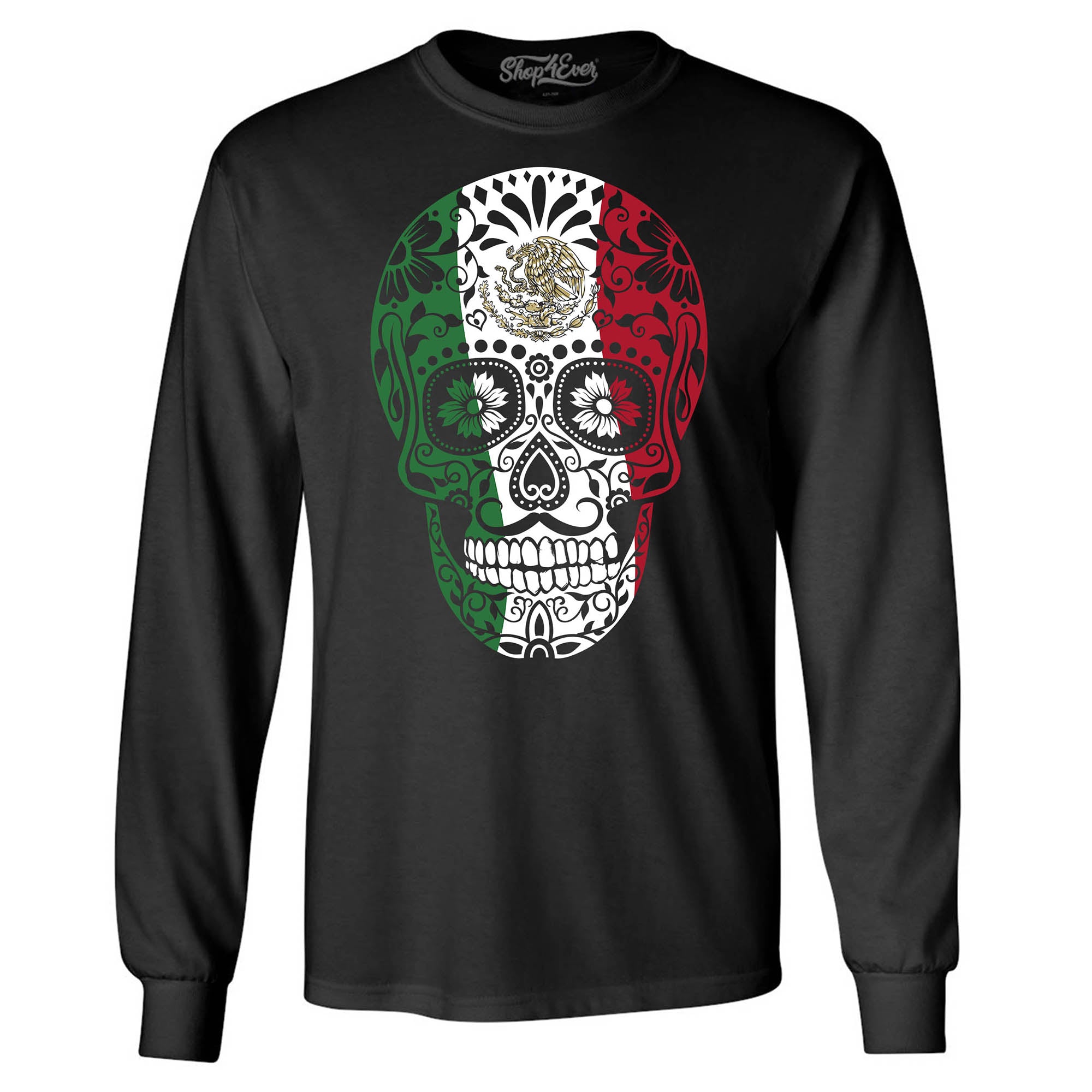 Mexican Flag Day of The Dead Skull Long Sleeve Shirt