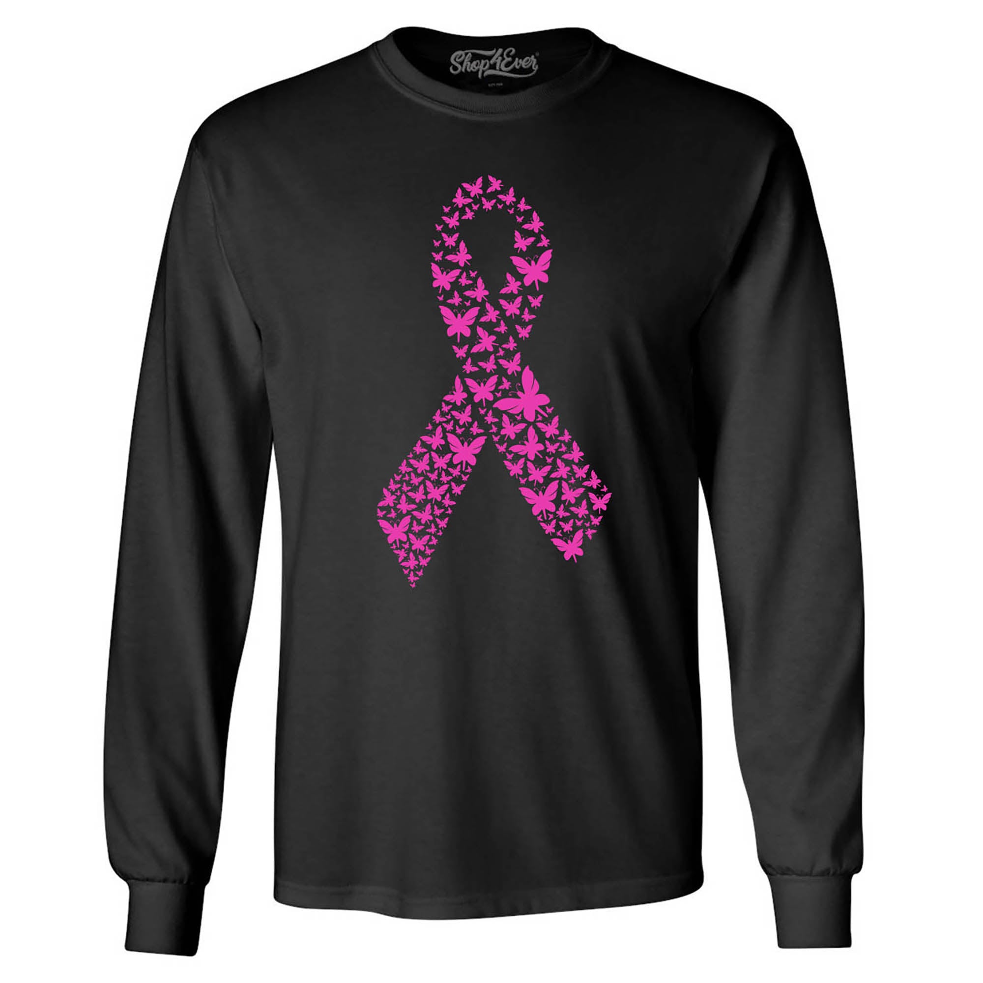 Pink Butterfly Ribbon Breast Cancer Awareness Long Sleeve Shirt