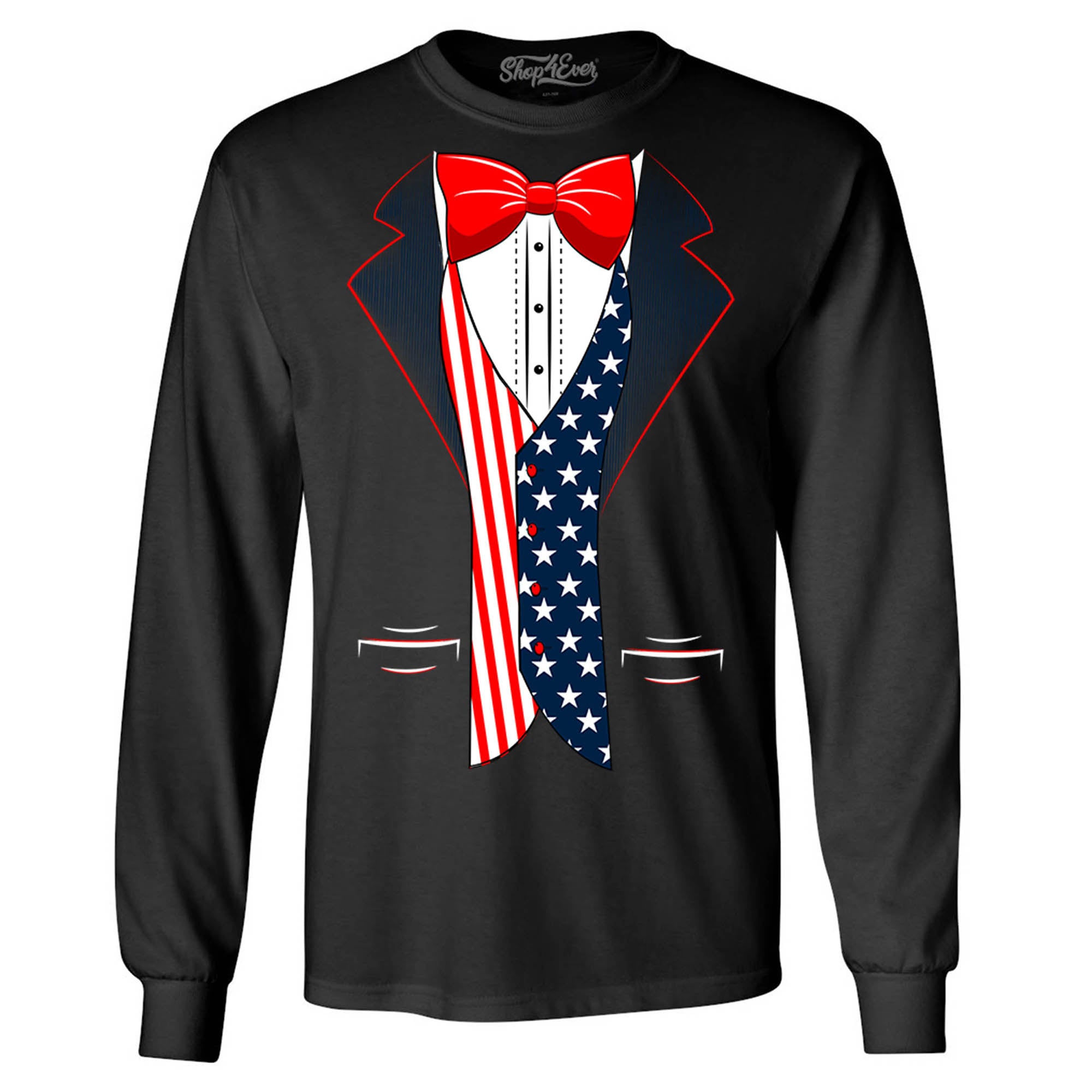 4th of July USA Tuxedo American Flag Long Sleeve Shirt