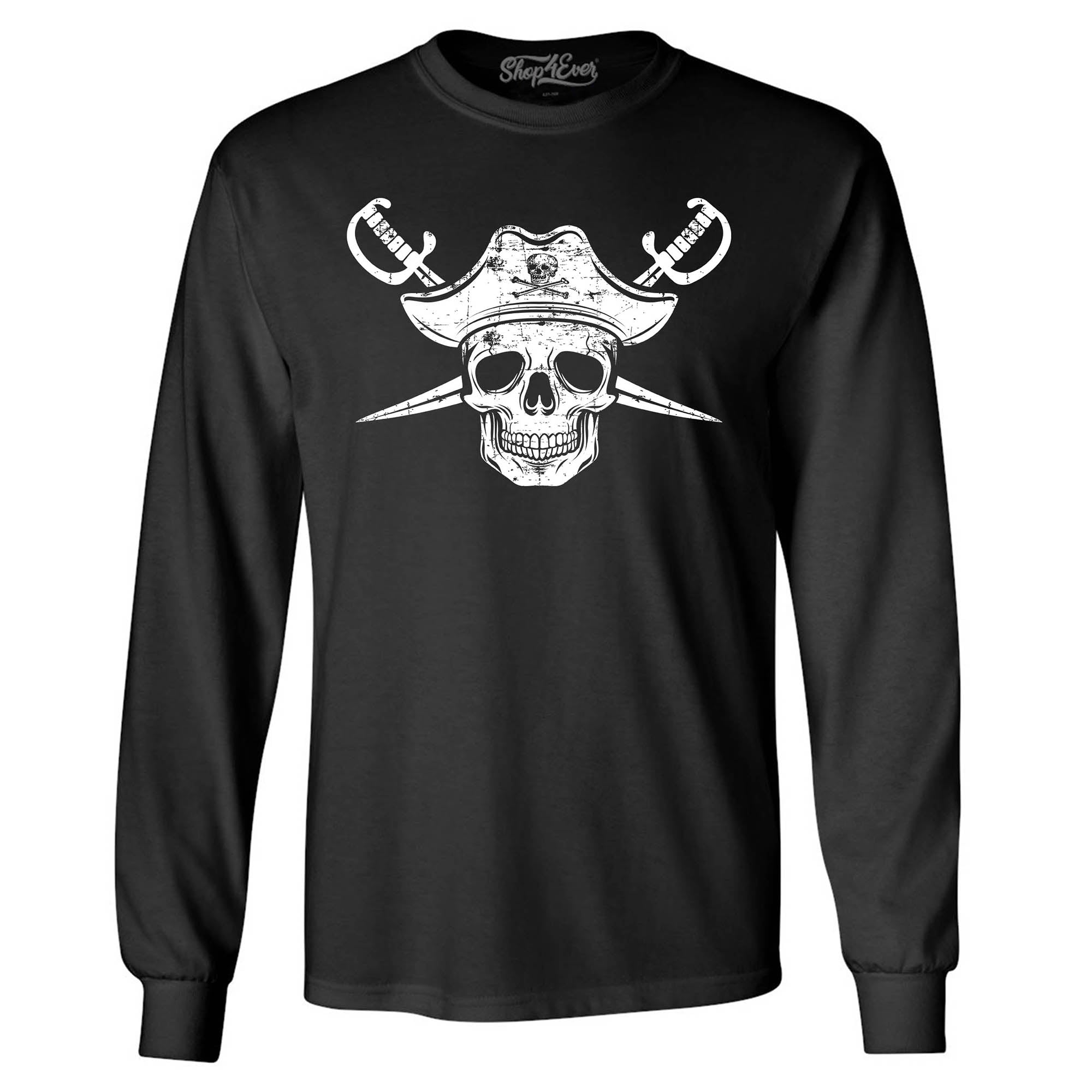 White Pirate Captain Skull with Scimitars Long Sleeve Shirt