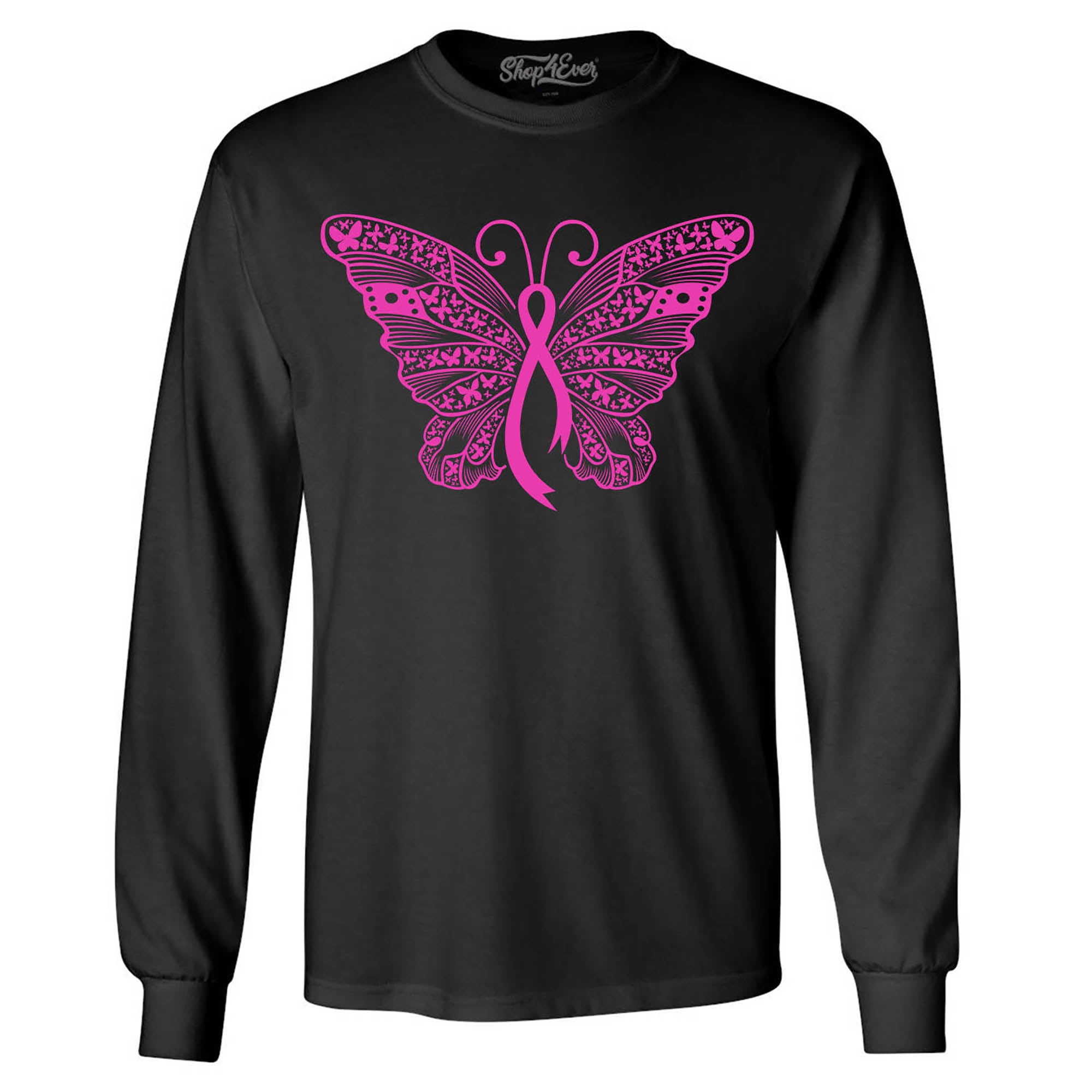 Pink Ribbon Butterfly Breast Cancer Awareness Long Sleeve Shirt