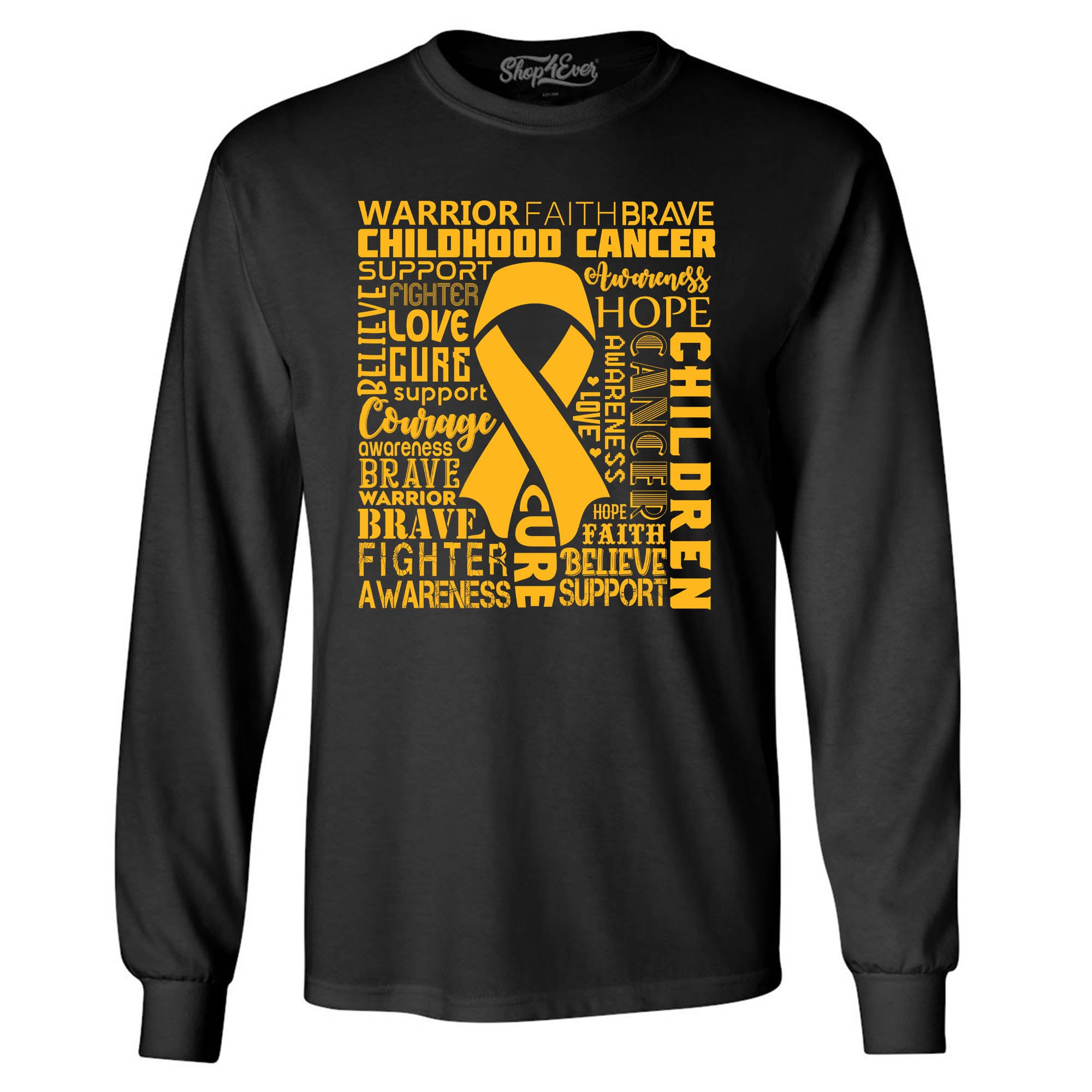 Childhood Cancer Awareness Gold Ribbon Word Cloud Long Sleeve Shirt
