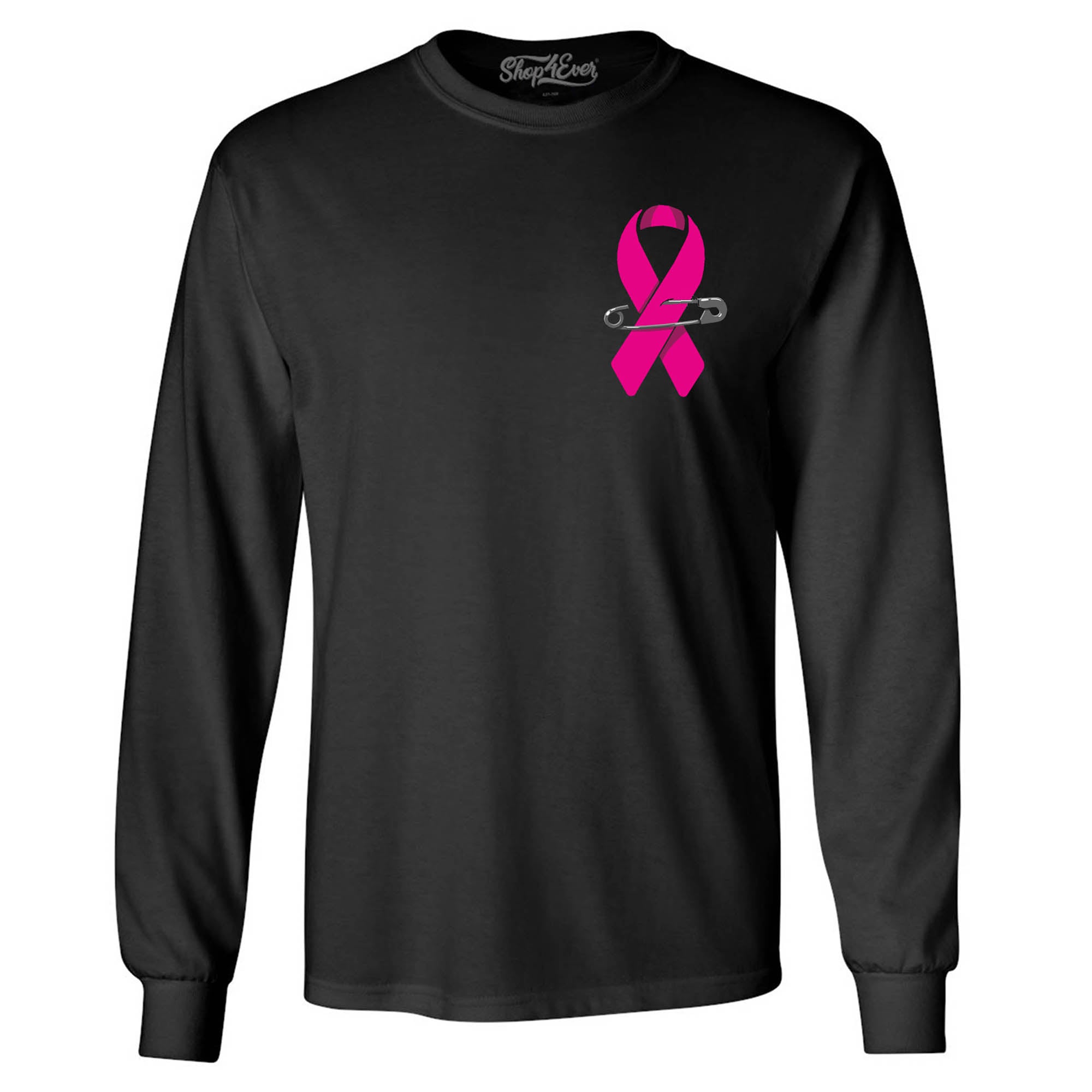 Pink Breast Cancer Ribbon Pin Support Awareness Men's Long Sleeve Shirt