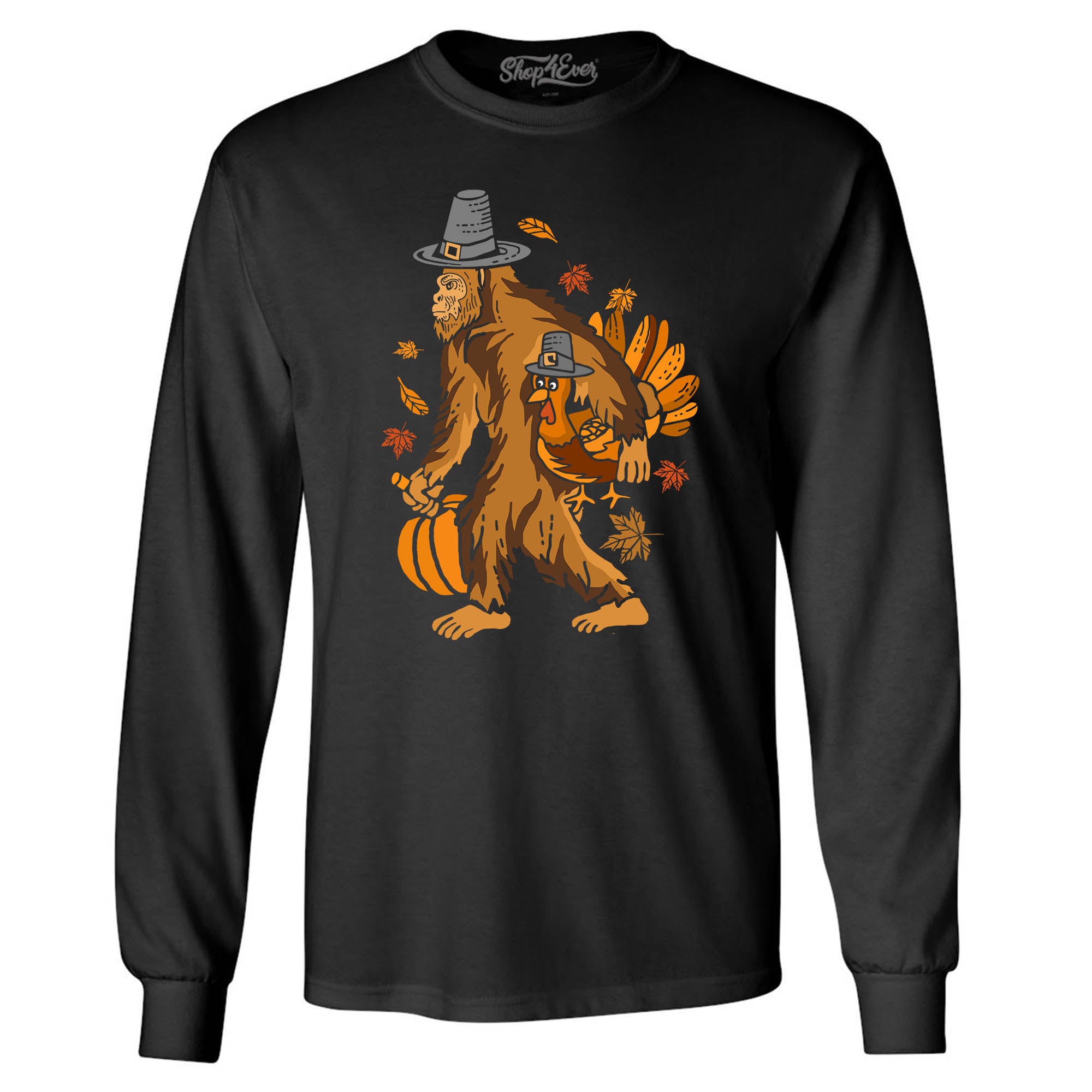 Bigfoot Pilgrim Turkey Pumpkin Thanksgiving Sasquatch Long Sleeve Shirt