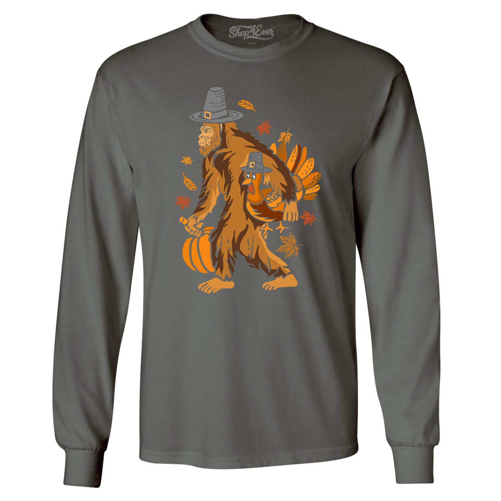 Bigfoot Pilgrim Turkey Pumpkin Thanksgiving Sasquatch Long Sleeve Shirt