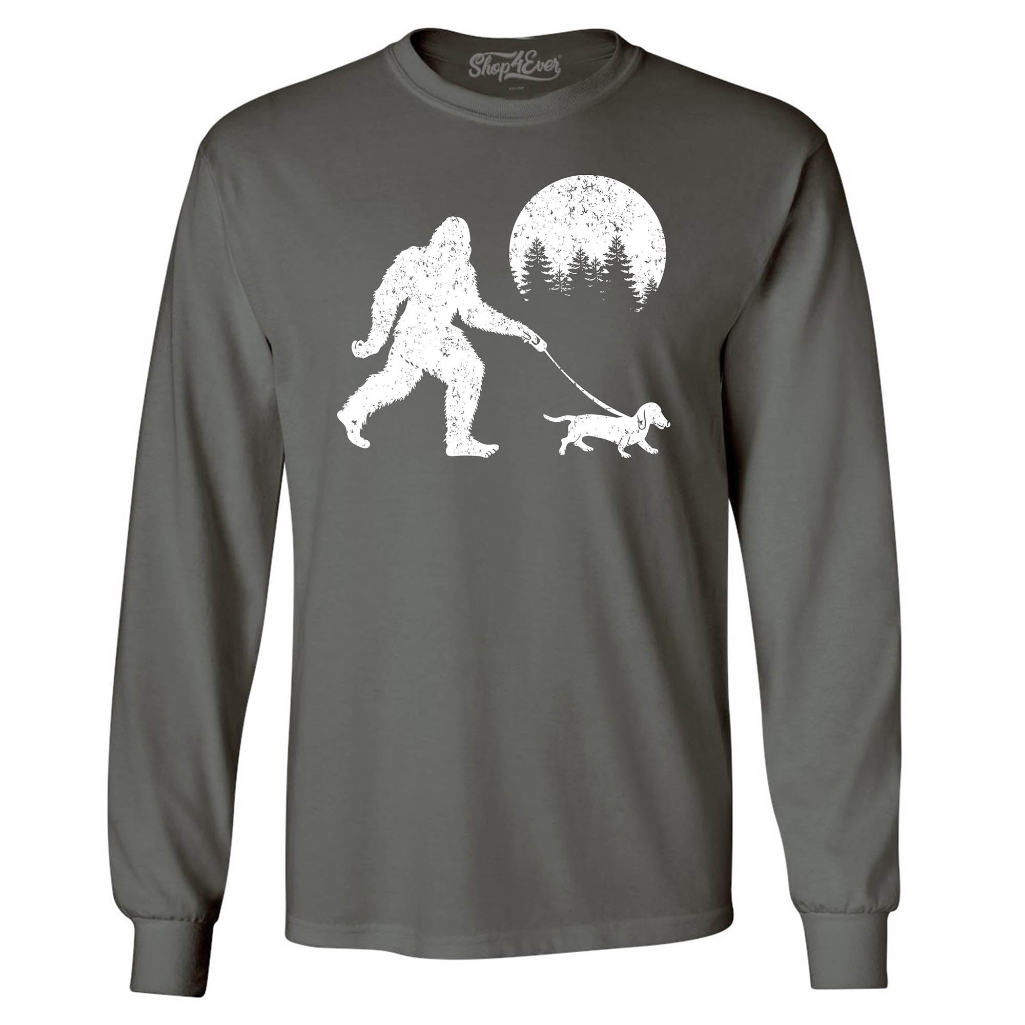 Bigfoot Walking Wiener Dog Funny Sasquatch Dachshund Long Sleeve Shirt