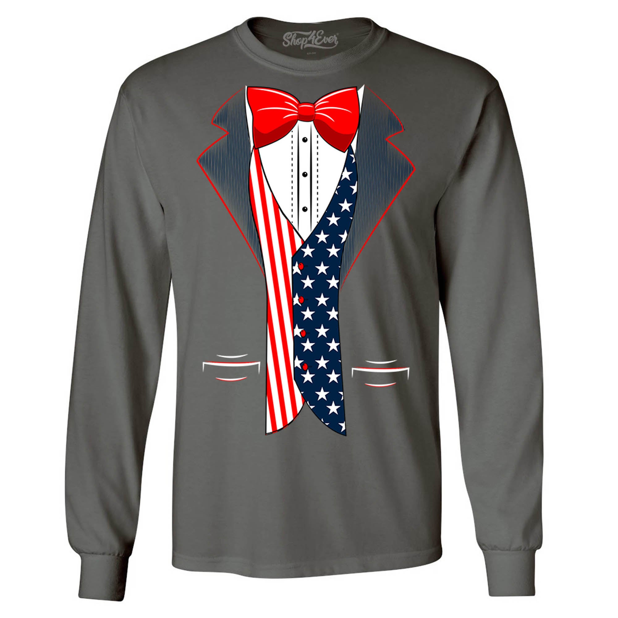4th of July USA Tuxedo American Flag Long Sleeve Shirt
