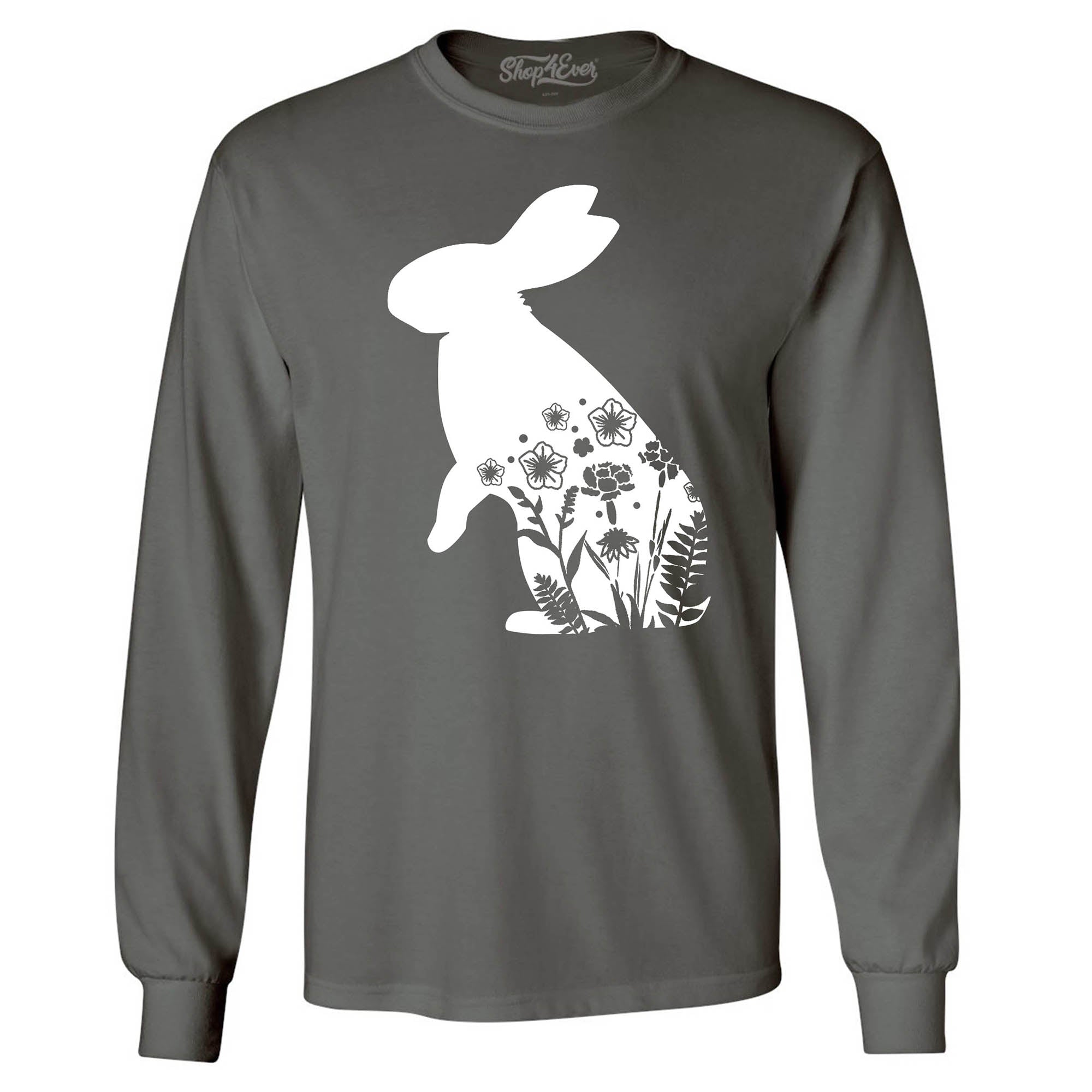 Floral Easter Bunny Rabbit with Spring Flowers Long Sleeve Shirt