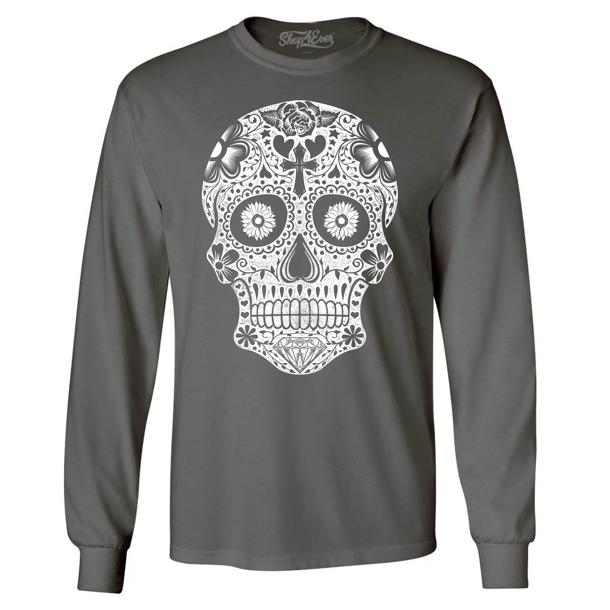 Day of The Dead White Skull Long Sleeve Shirt