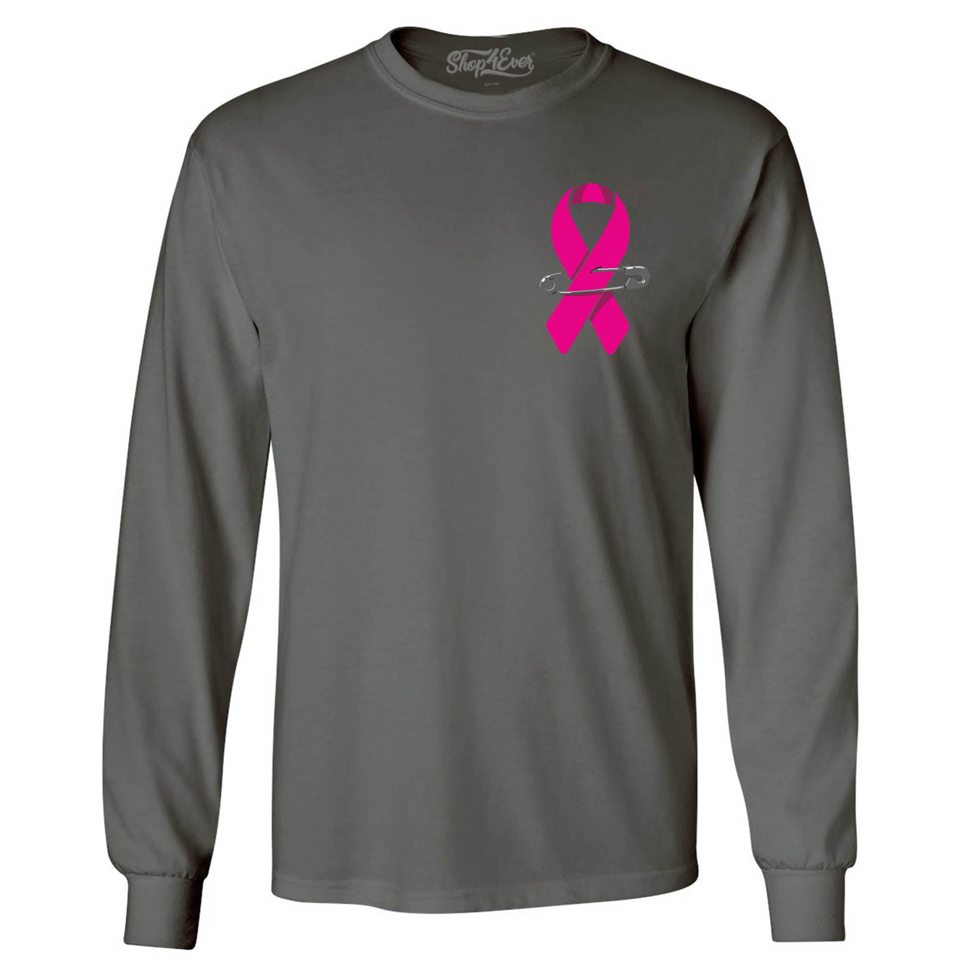 Pink Breast Cancer Ribbon Pin Support Awareness Men's Long Sleeve Shirt