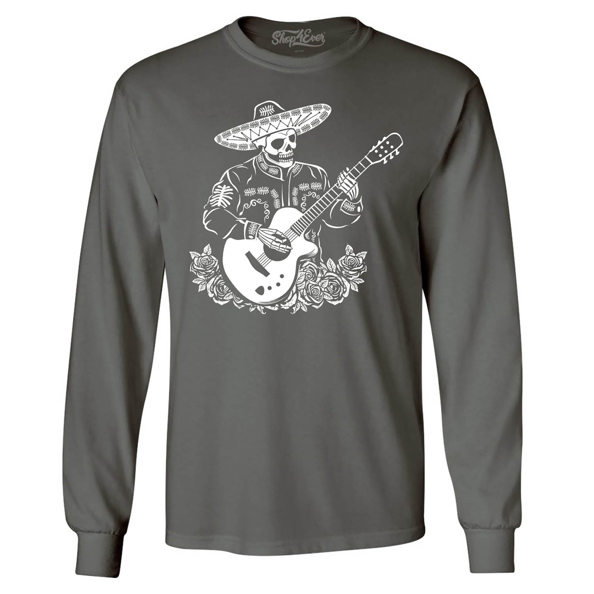 Mariachi Skeleton Playing Guitar Day of The Dead Long Sleeve Shirt