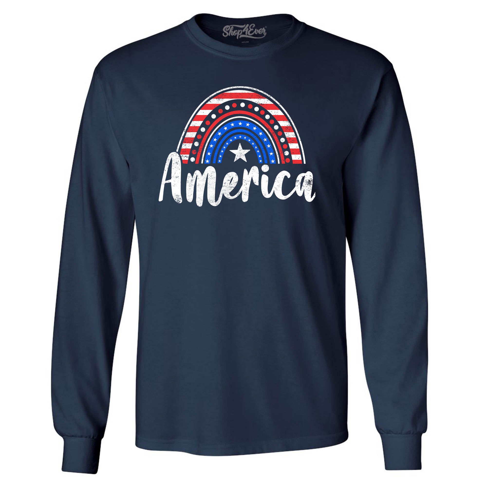 America Patriotic Rainbow 4th of July Long Sleeve Shirt