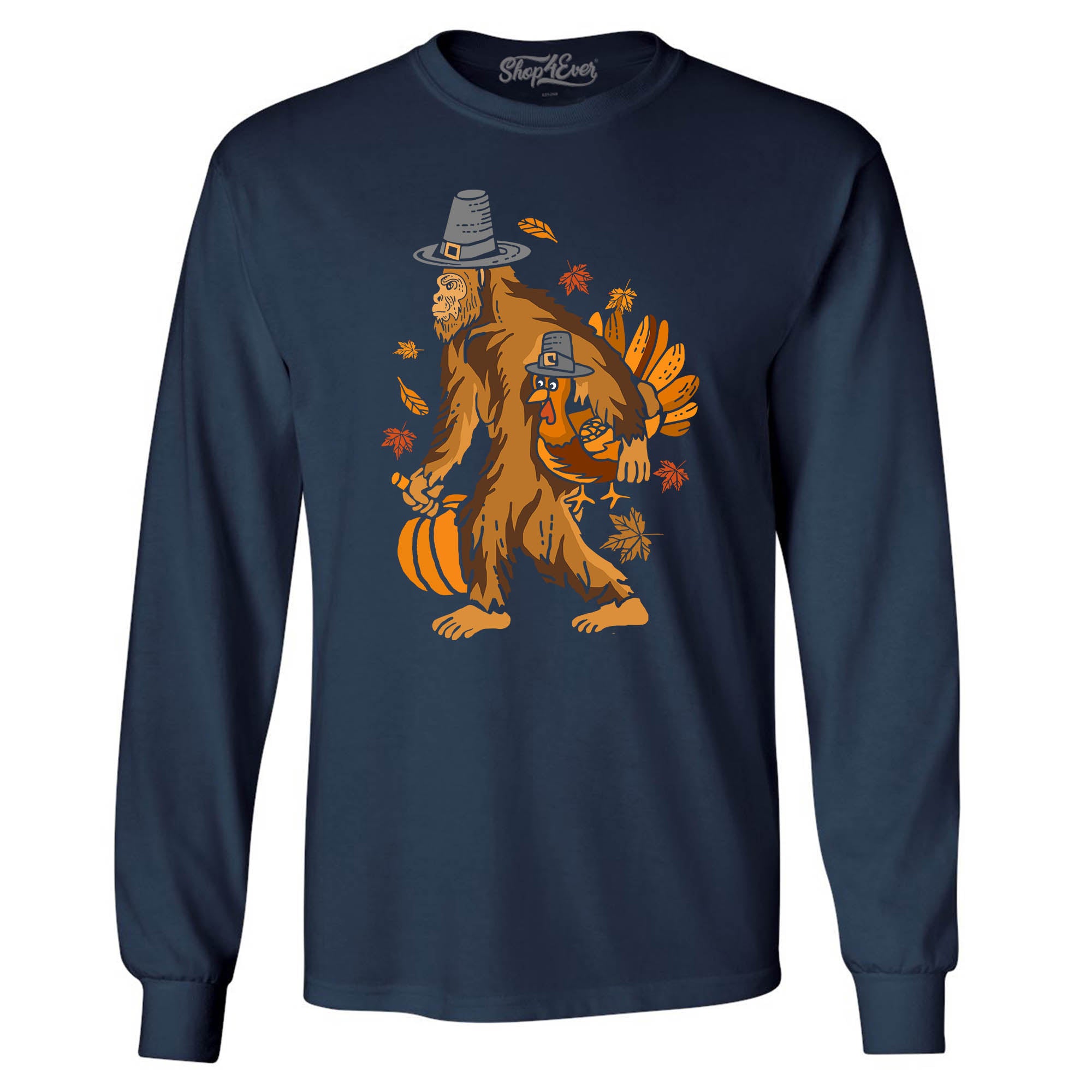 Bigfoot Pilgrim Turkey Pumpkin Thanksgiving Sasquatch Long Sleeve Shirt