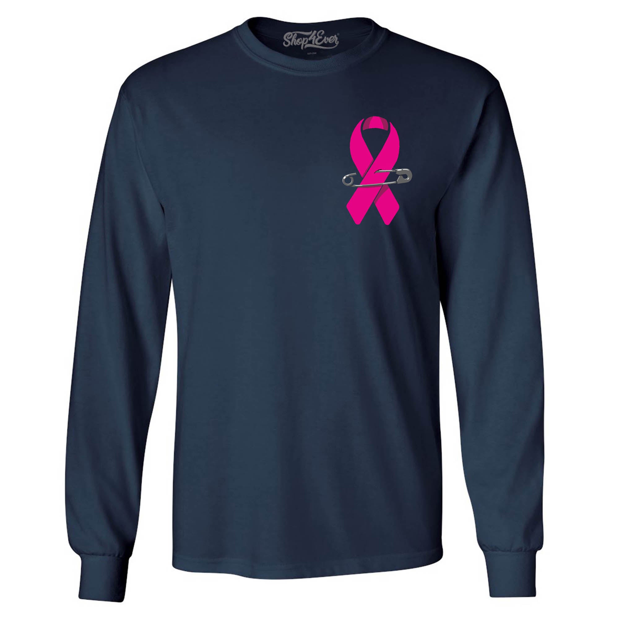 Pink Breast Cancer Ribbon Pin Support Awareness Men's Long Sleeve Shirt