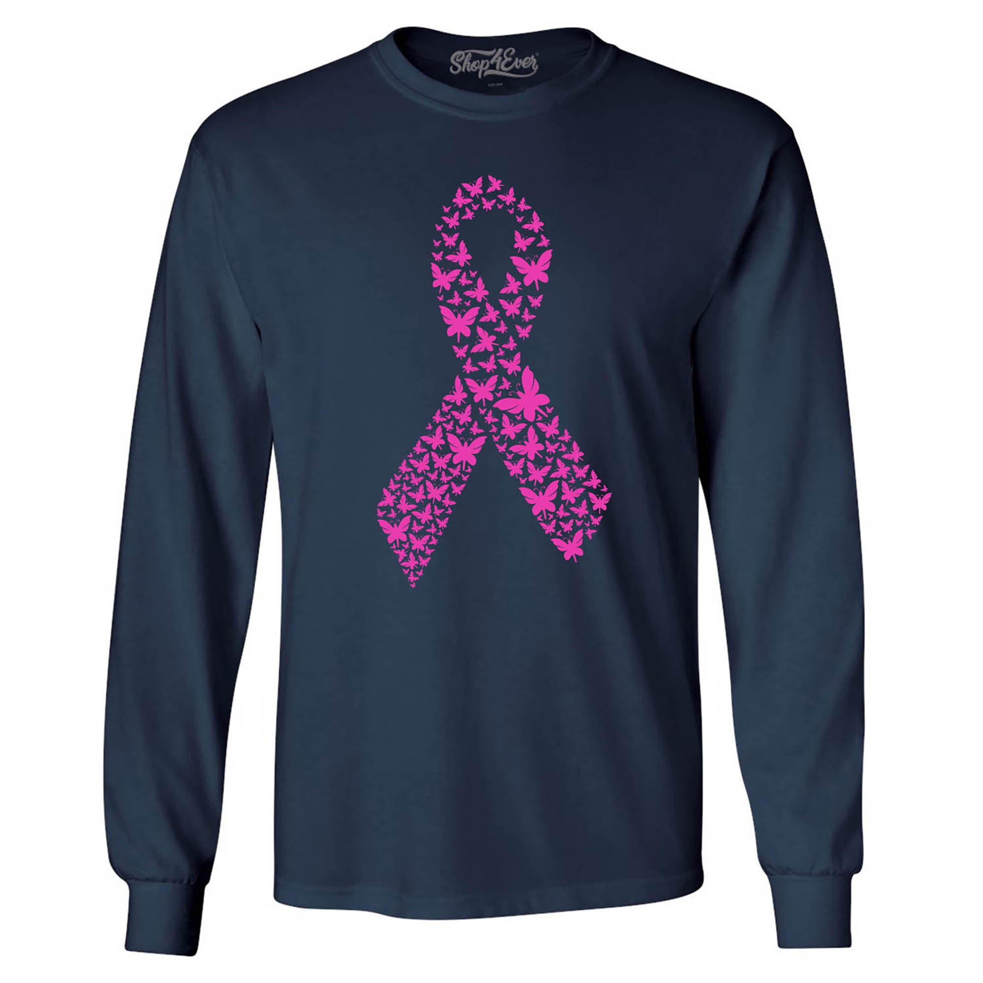 Pink Butterfly Ribbon Breast Cancer Awareness Long Sleeve Shirt
