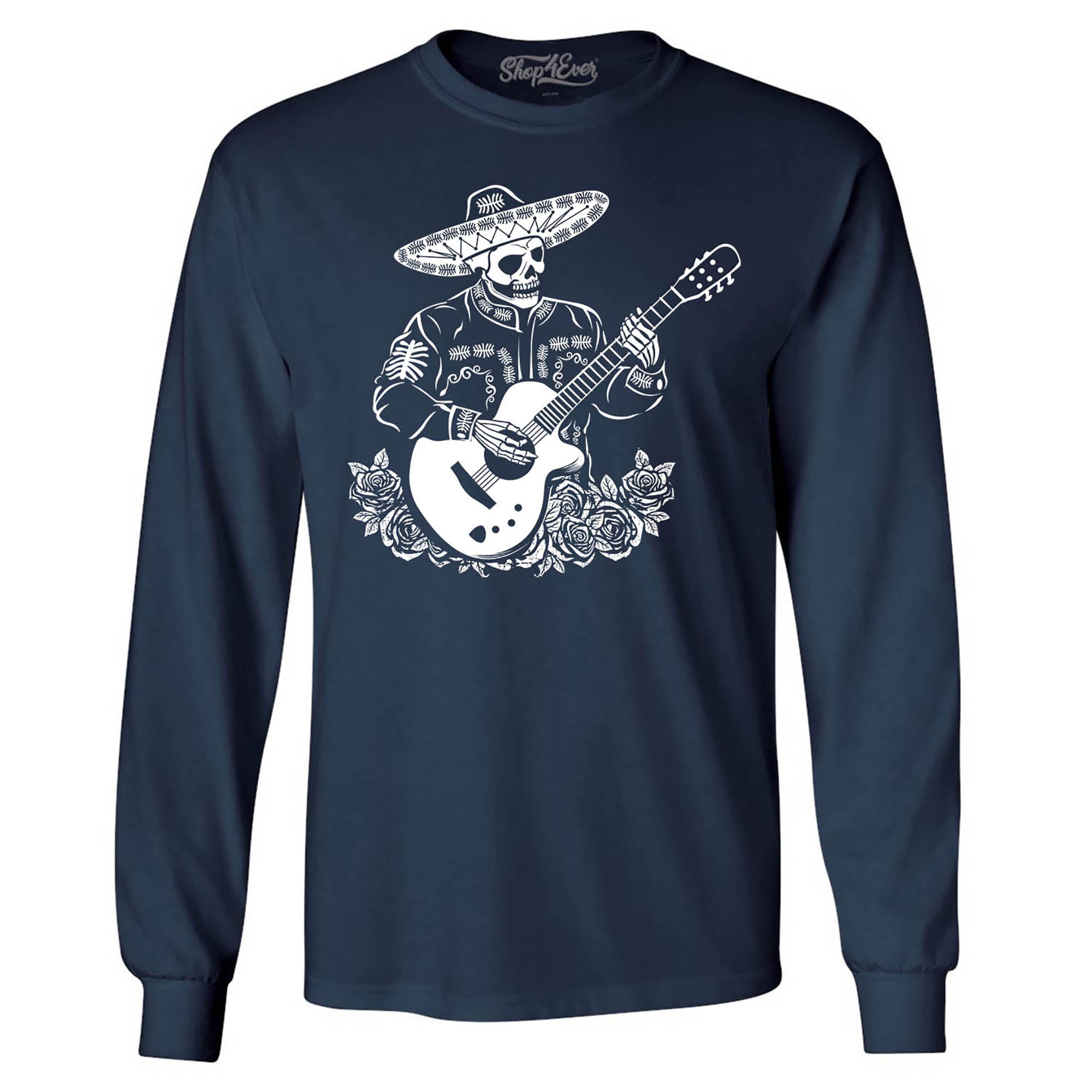 Mariachi Skeleton Playing Guitar Day of The Dead Long Sleeve Shirt
