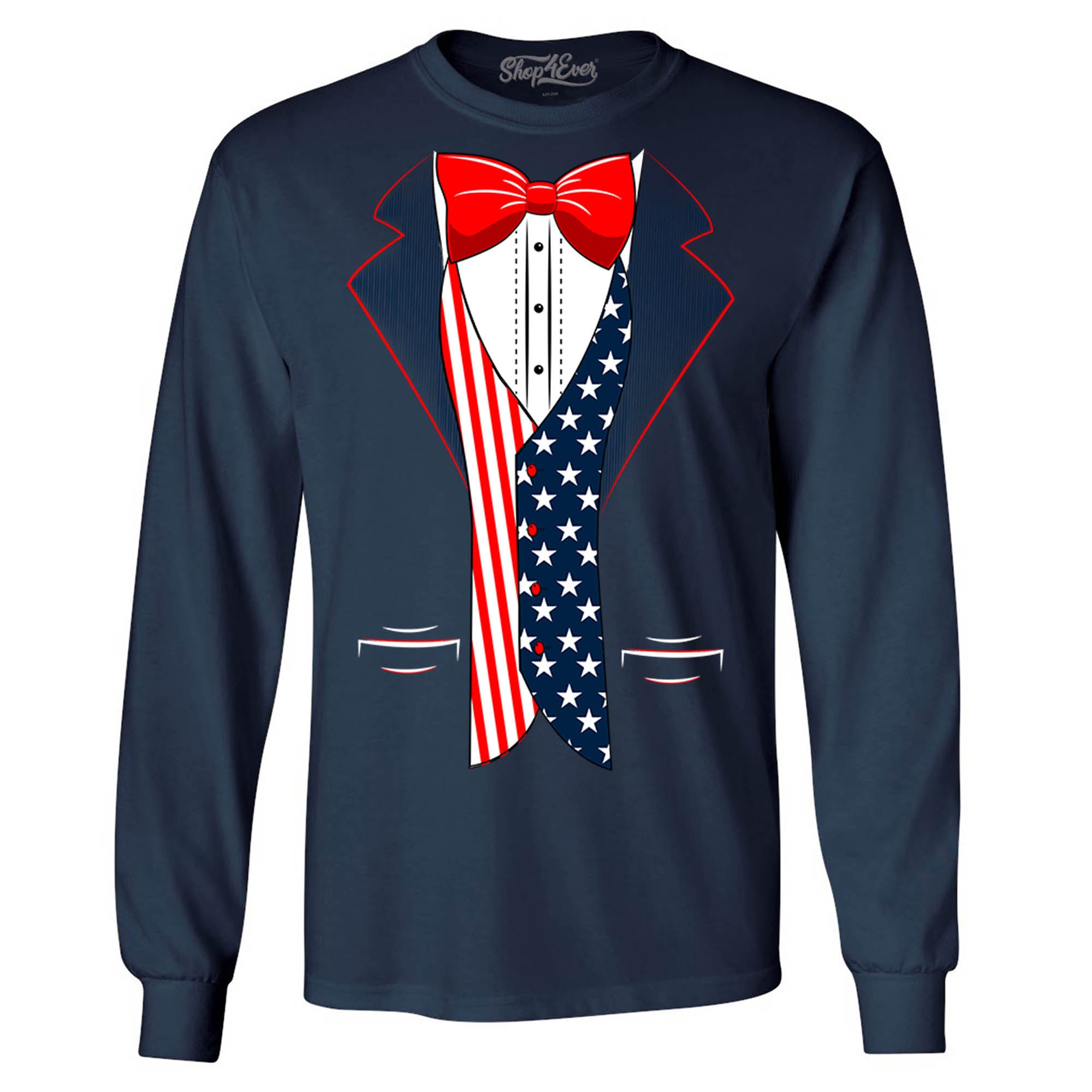4th of July USA Tuxedo American Flag Long Sleeve Shirt