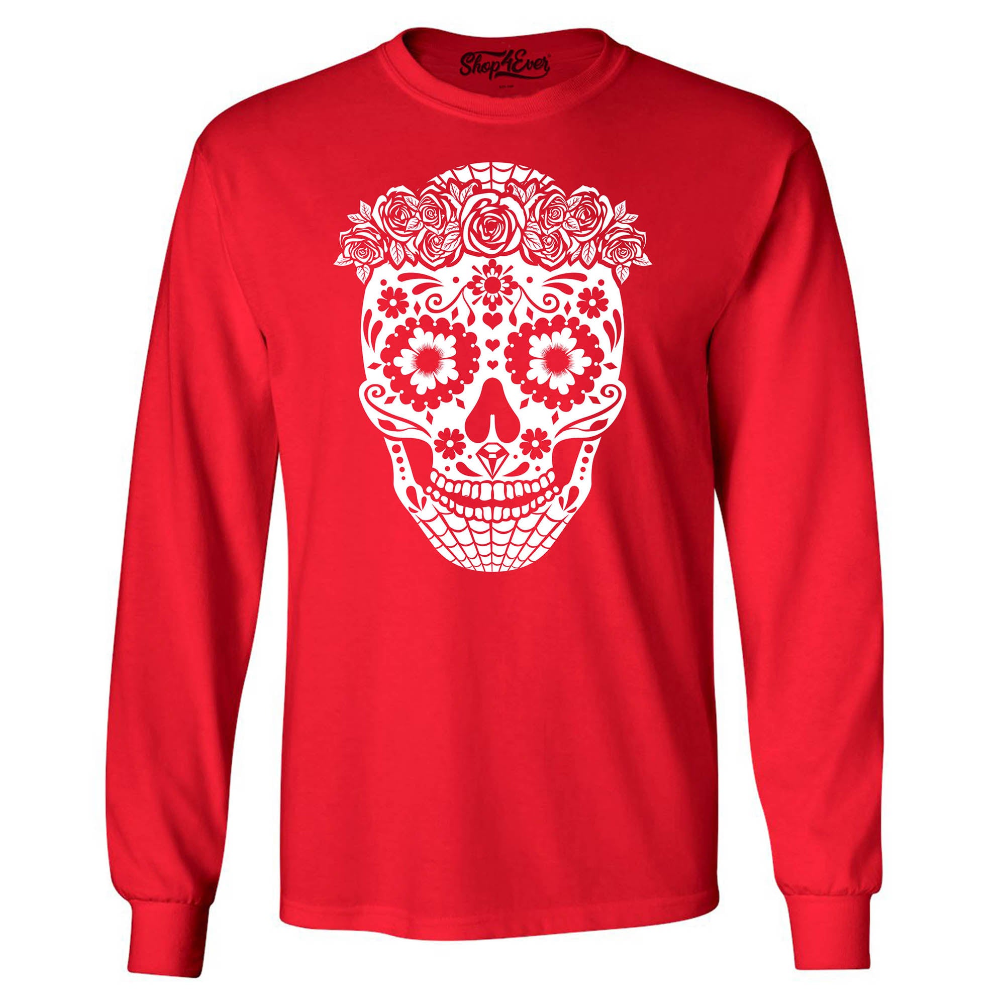 Floral Day of The Dead Girl Skull Long Sleeve Shirt