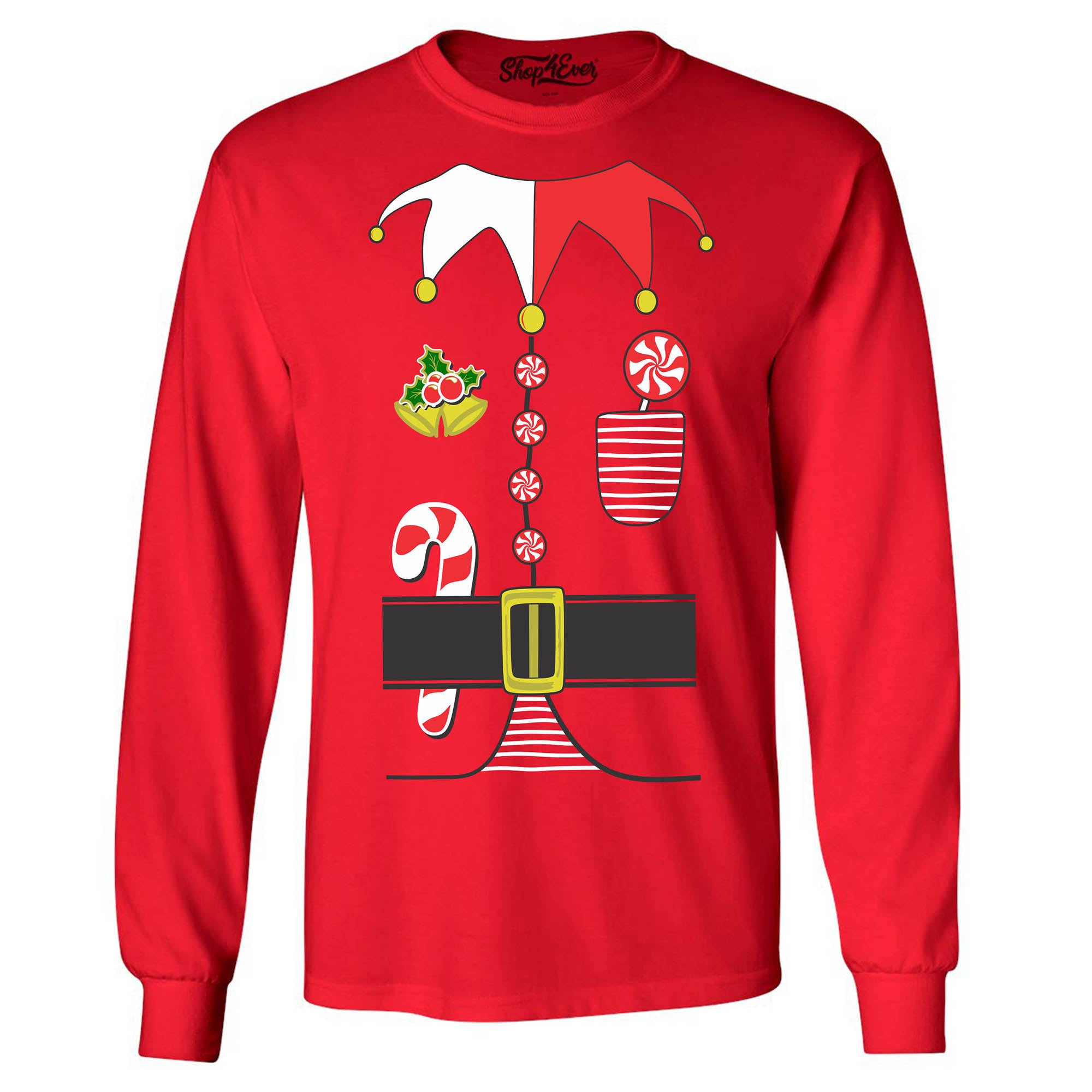 Elf Costume Christmas Candy Holiday Elves Long Sleeve Shirt