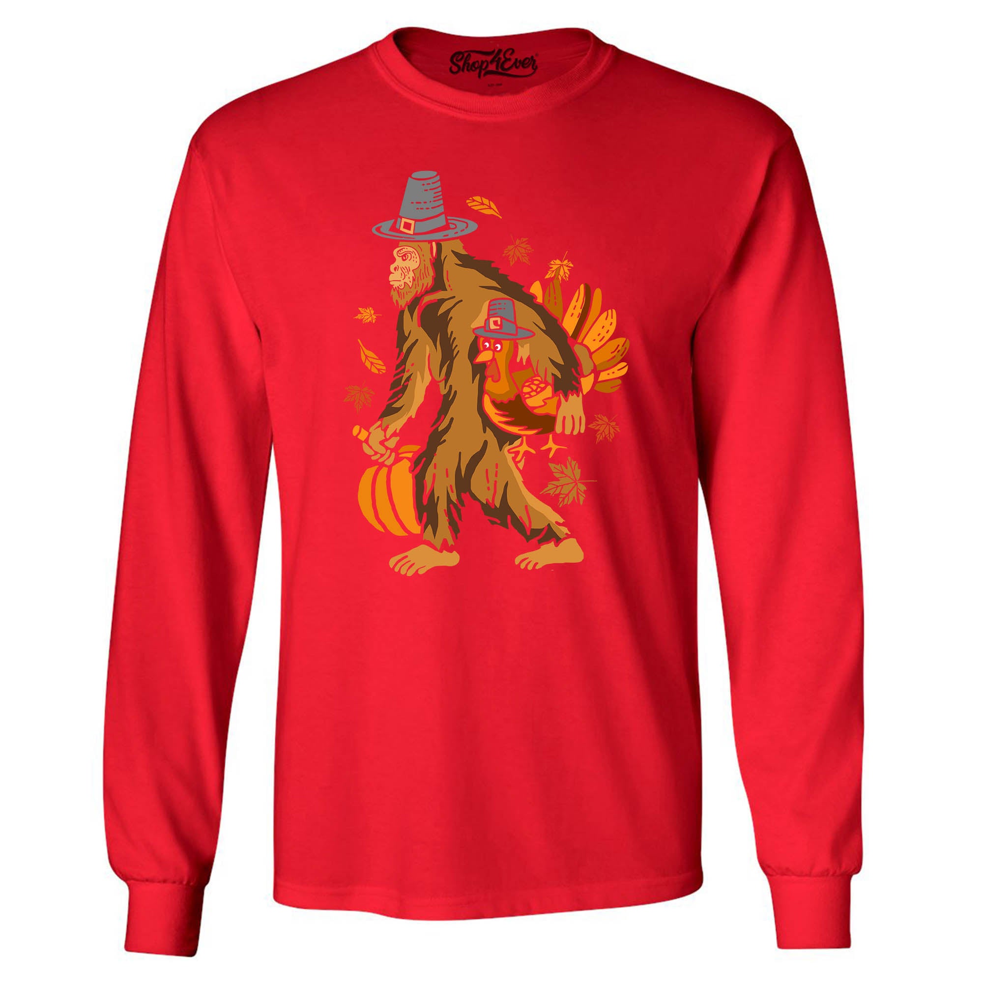 Bigfoot Pilgrim Turkey Pumpkin Thanksgiving Sasquatch Long Sleeve Shirt