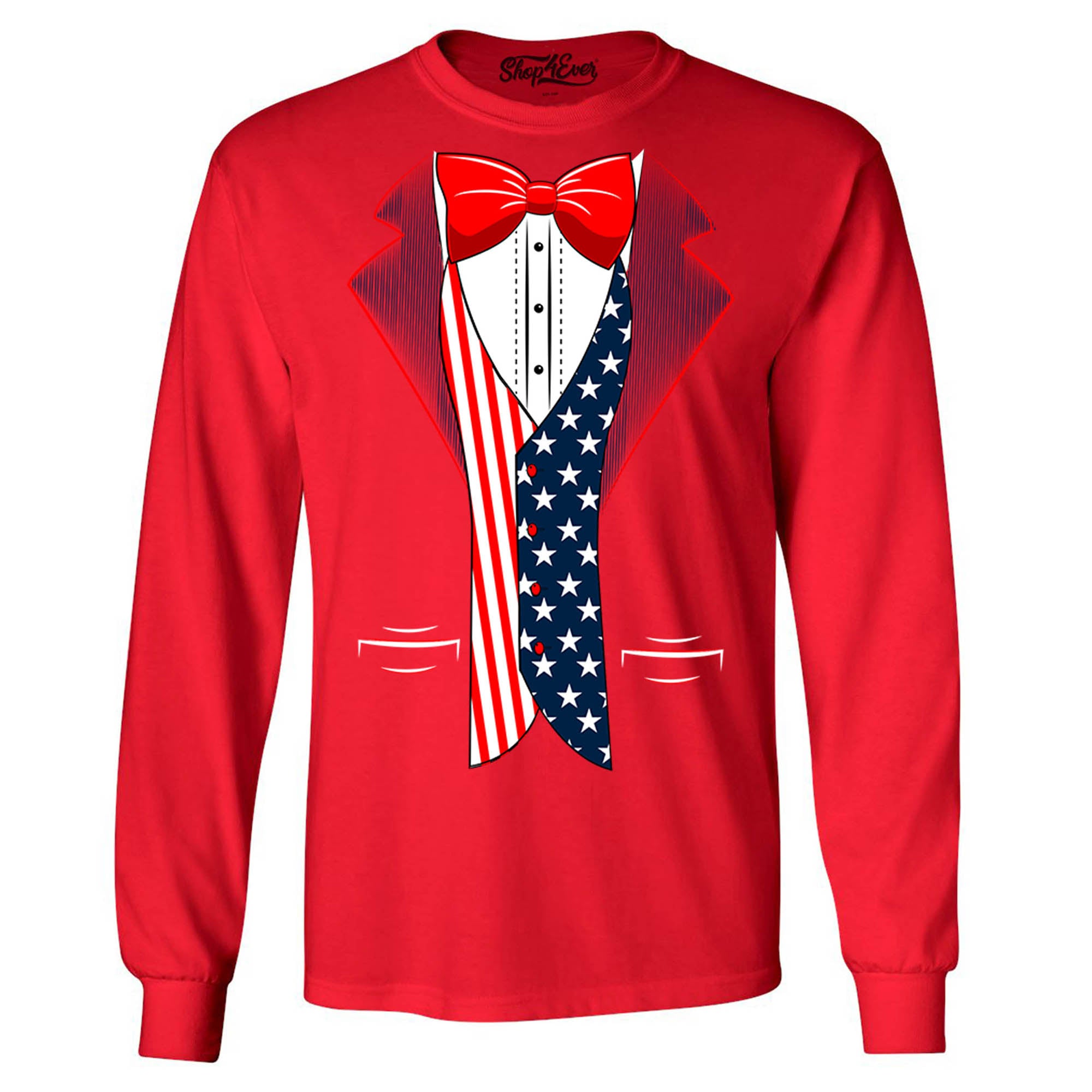 4th of July USA Tuxedo American Flag Long Sleeve Shirt