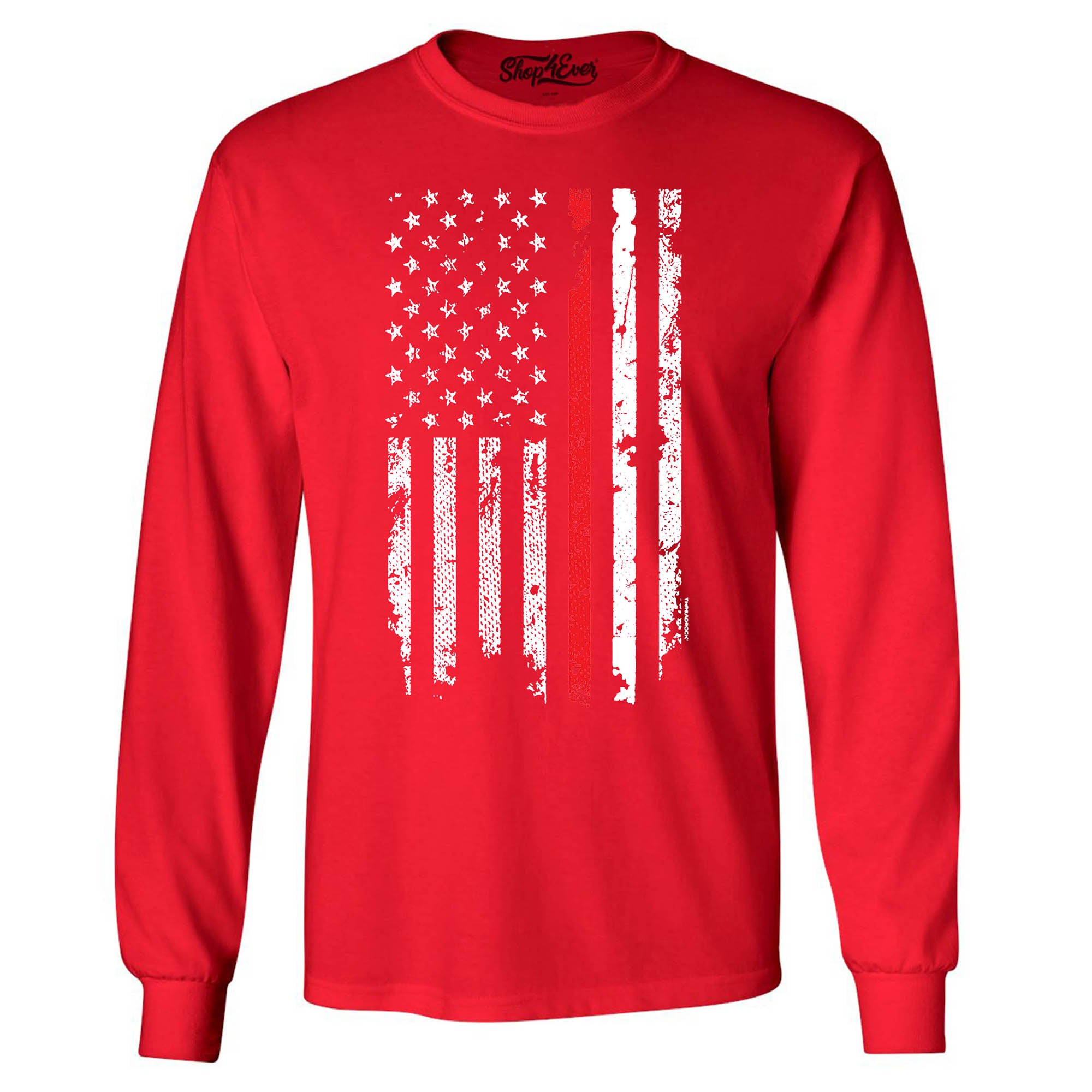 Firefighter American Flag Red Line Stripe USA Long Sleeve Shirt 4th of July Shirts