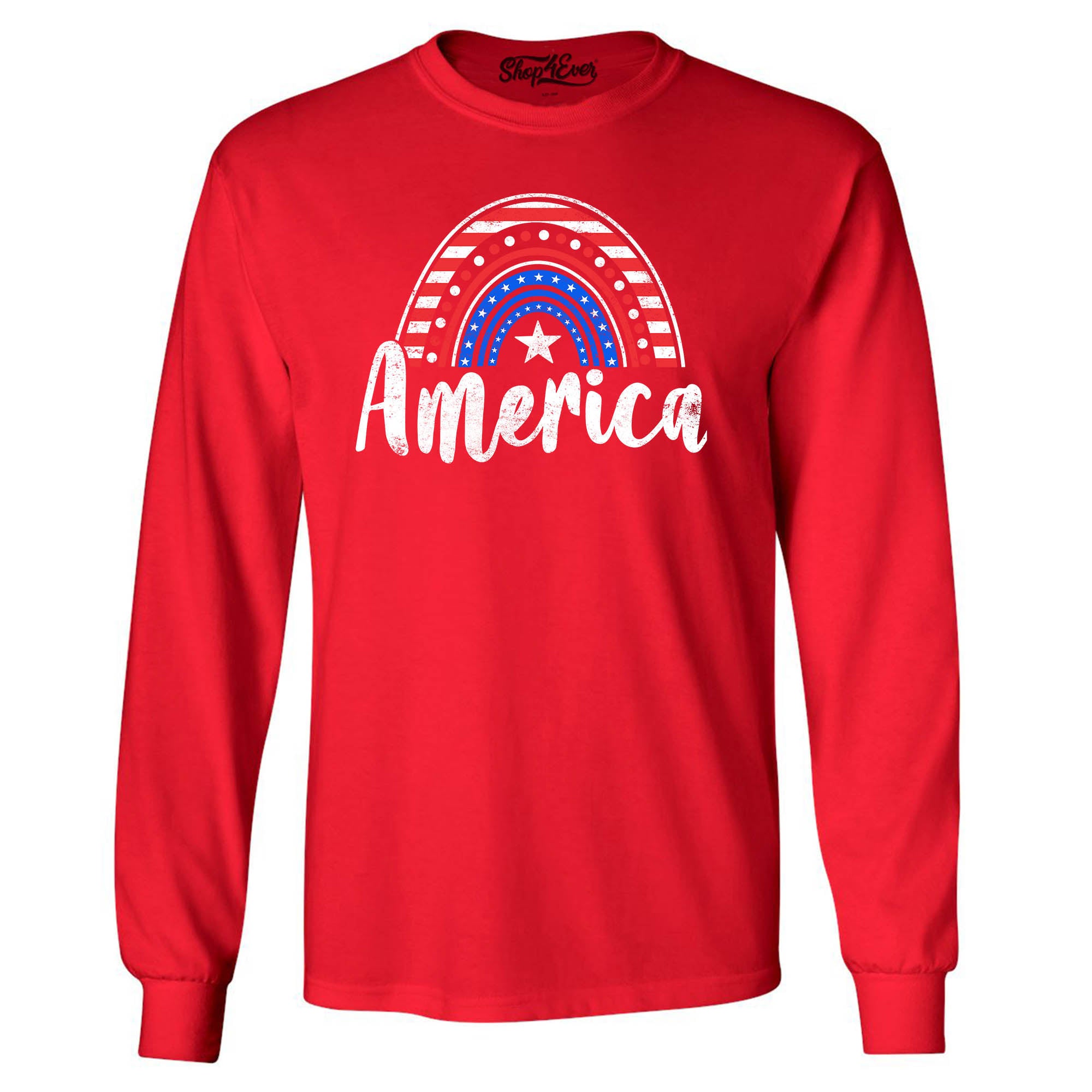 America Patriotic Rainbow 4th of July Long Sleeve Shirt