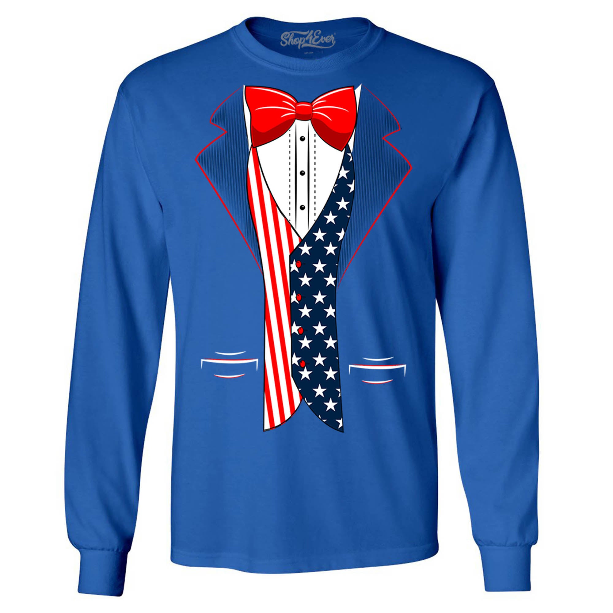 4th of July USA Tuxedo American Flag Long Sleeve Shirt