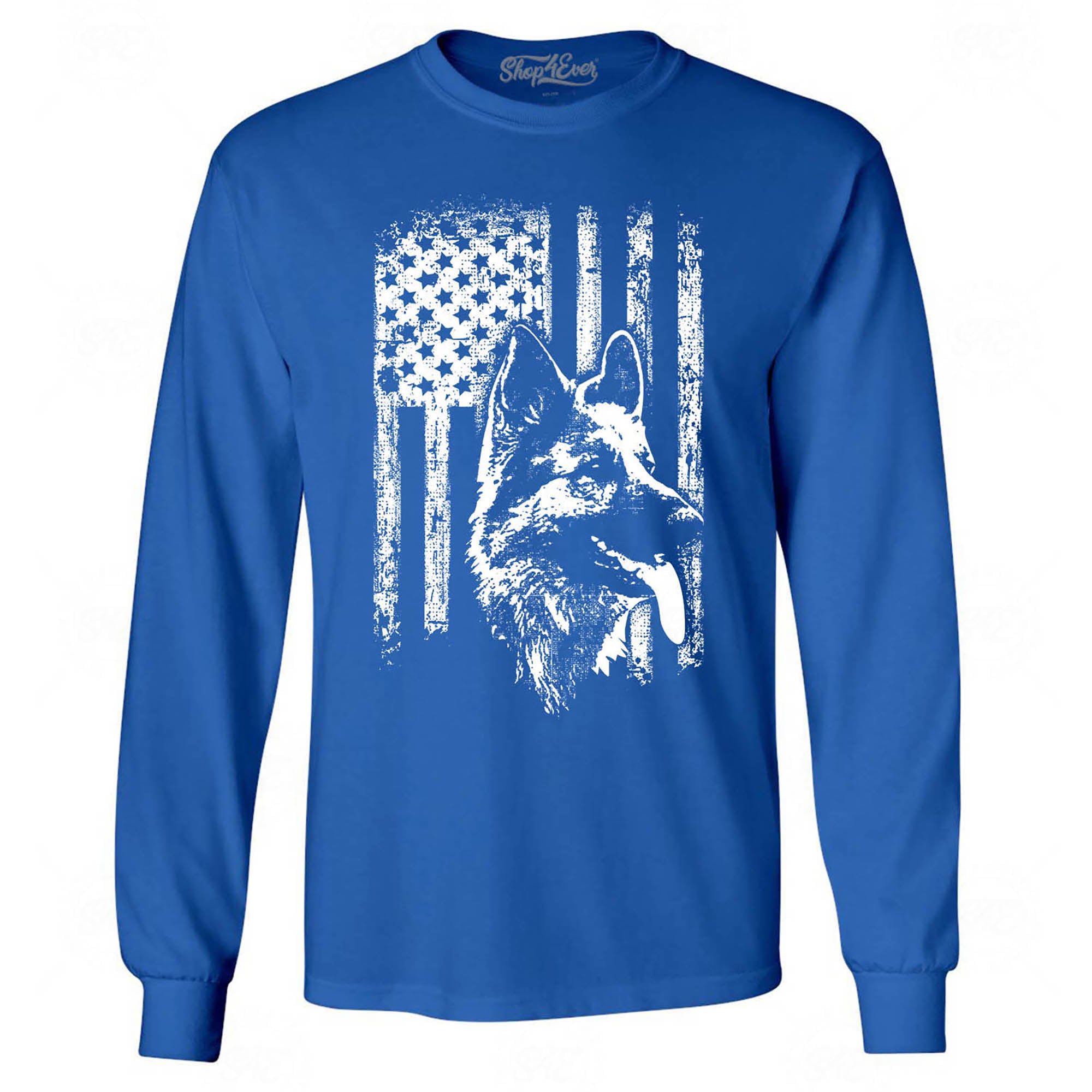 German Shepherd American Flag Long Sleeve Shirt