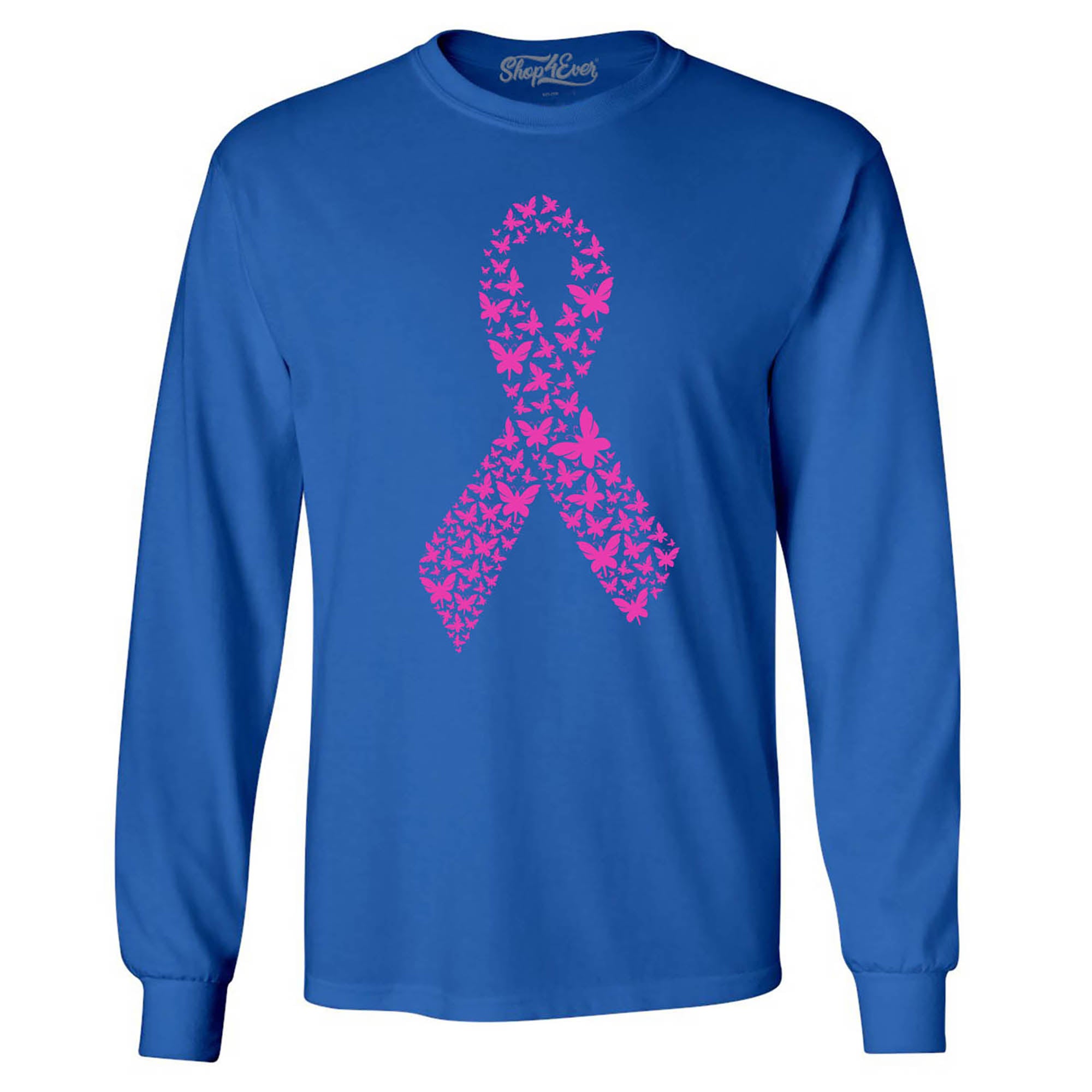 Pink Butterfly Ribbon Breast Cancer Awareness Long Sleeve Shirt