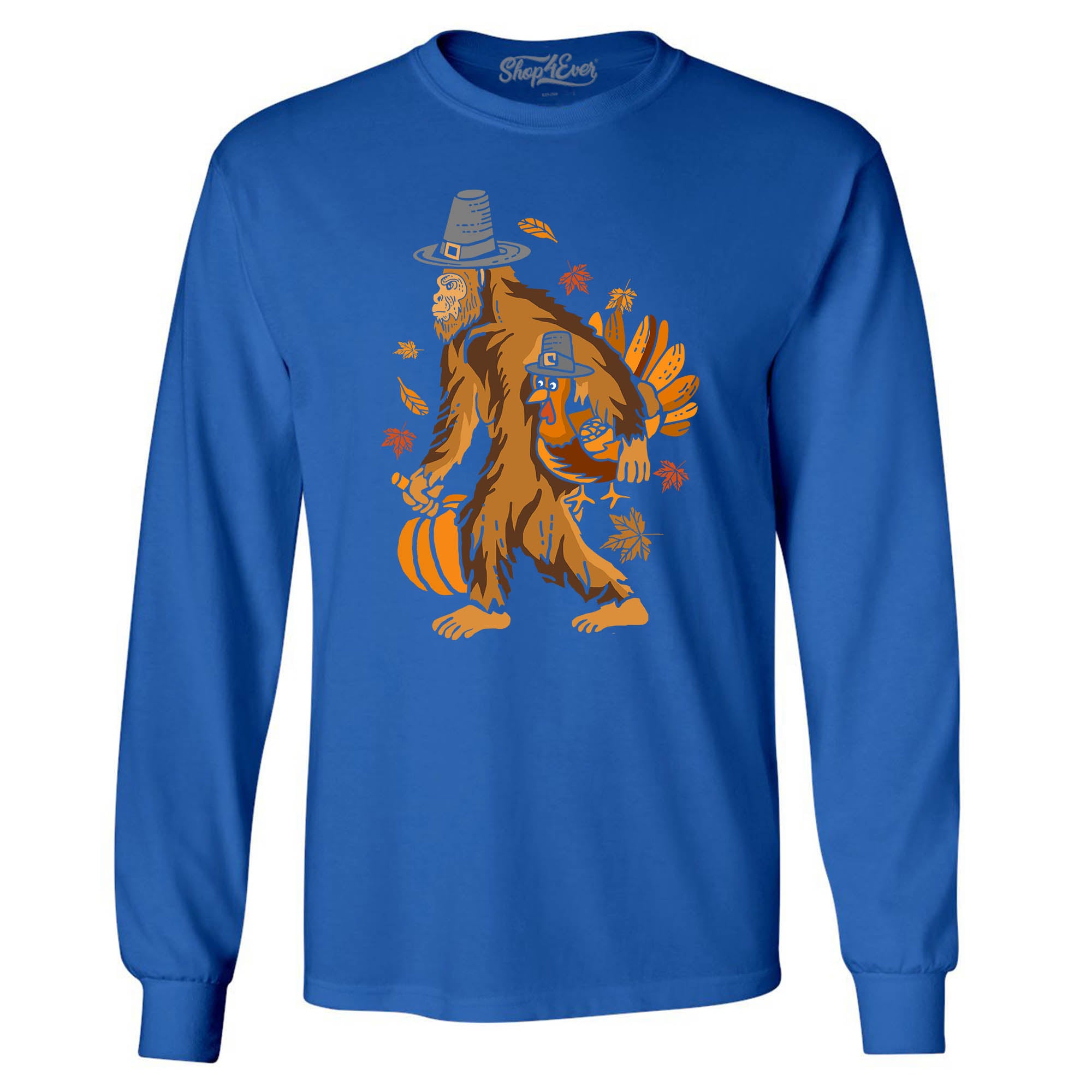 Bigfoot Pilgrim Turkey Pumpkin Thanksgiving Sasquatch Long Sleeve Shirt
