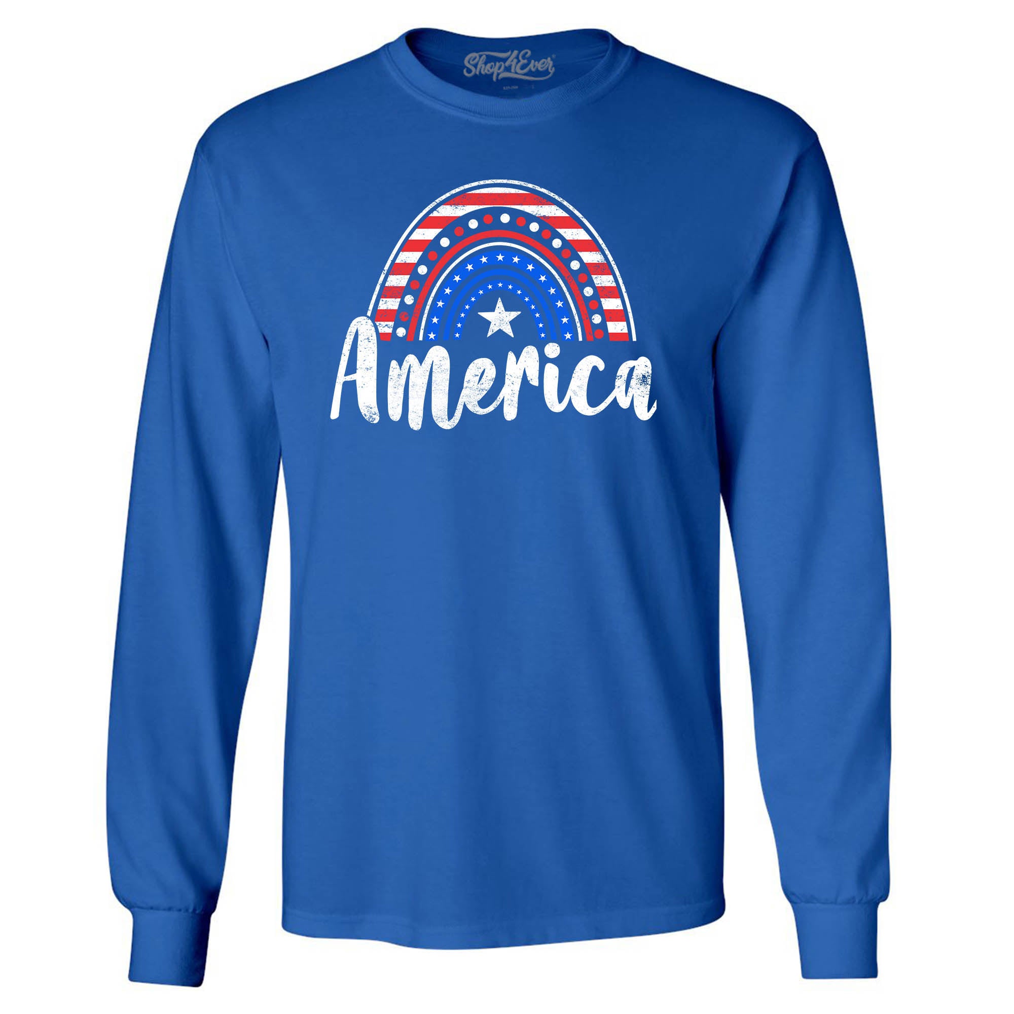 America Patriotic Rainbow 4th of July Long Sleeve Shirt