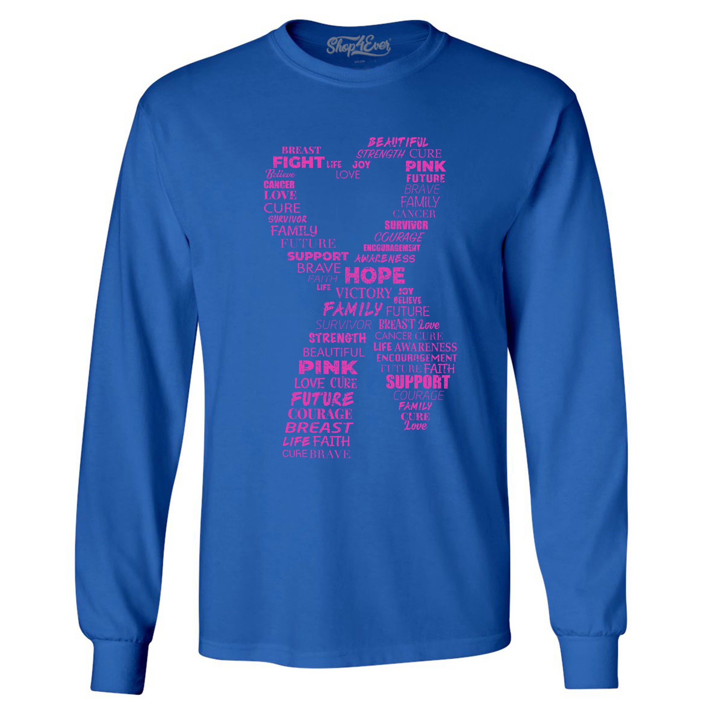 Pink Heart Ribbon Montage Breast Cancer Word Cloud Long Sleeve Shirt