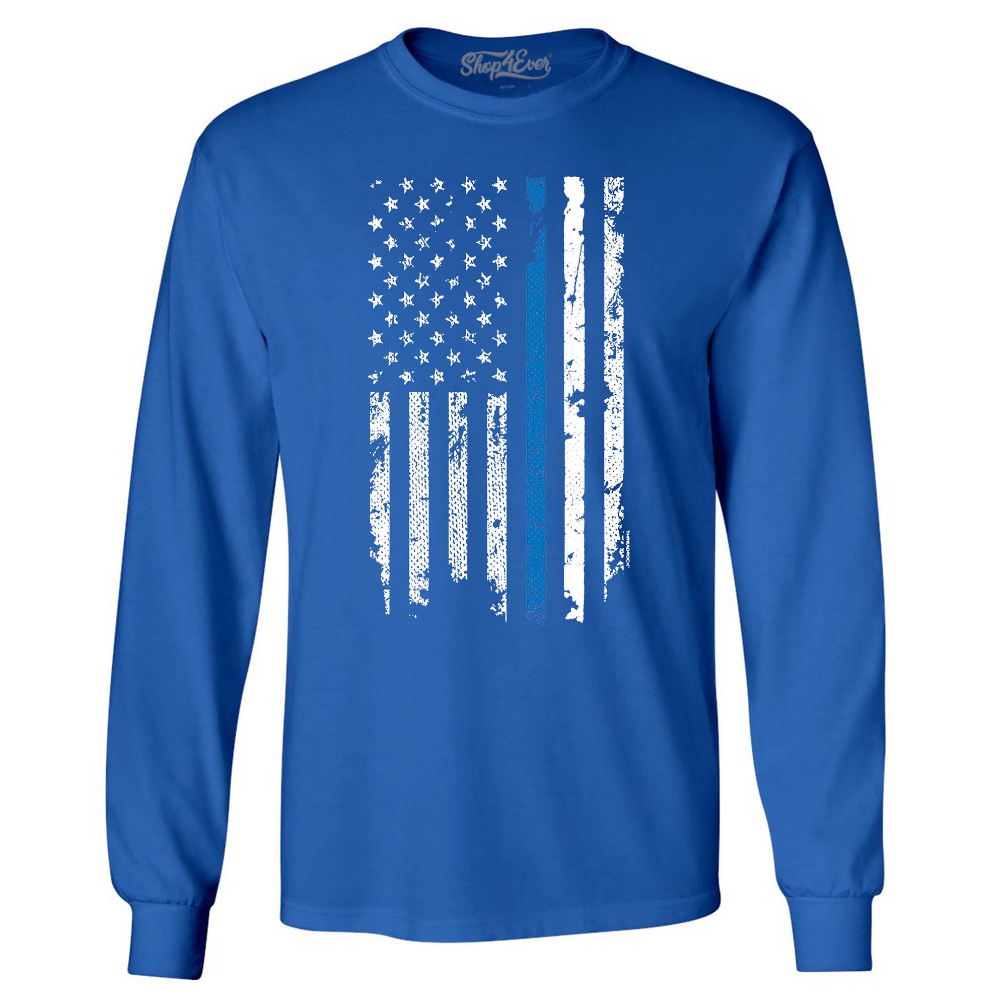 Police Officer American Flag Blue Line USA Long Sleeve Shirt Law Enforcement Shirts
