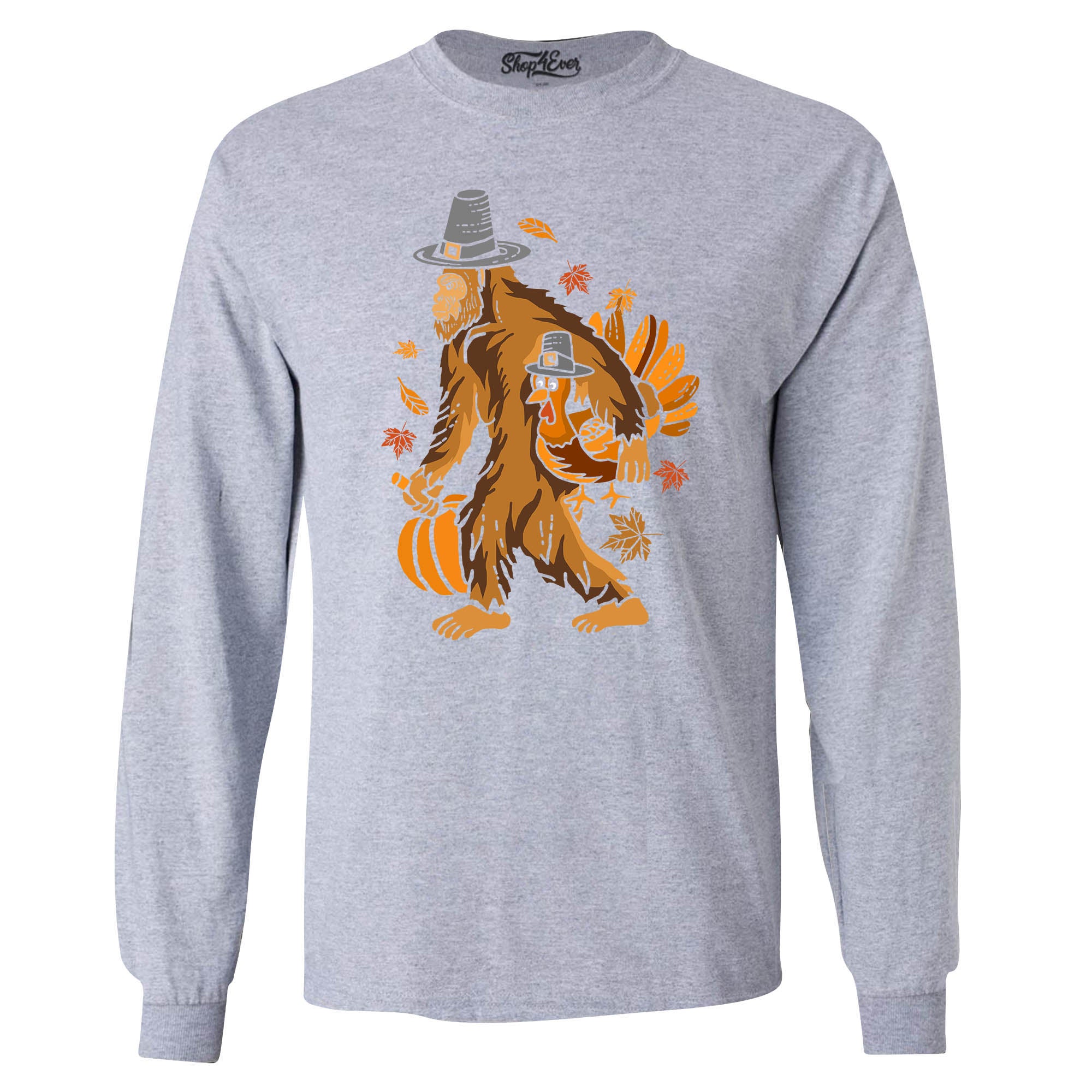 Bigfoot Pilgrim Turkey Pumpkin Thanksgiving Sasquatch Long Sleeve Shirt