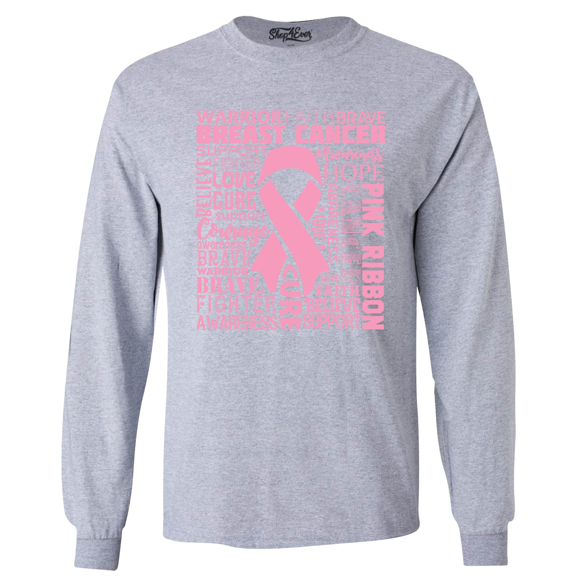 Breast Cancer Awareness Pink Ribbon Word Cloud Long Sleeve Shirt