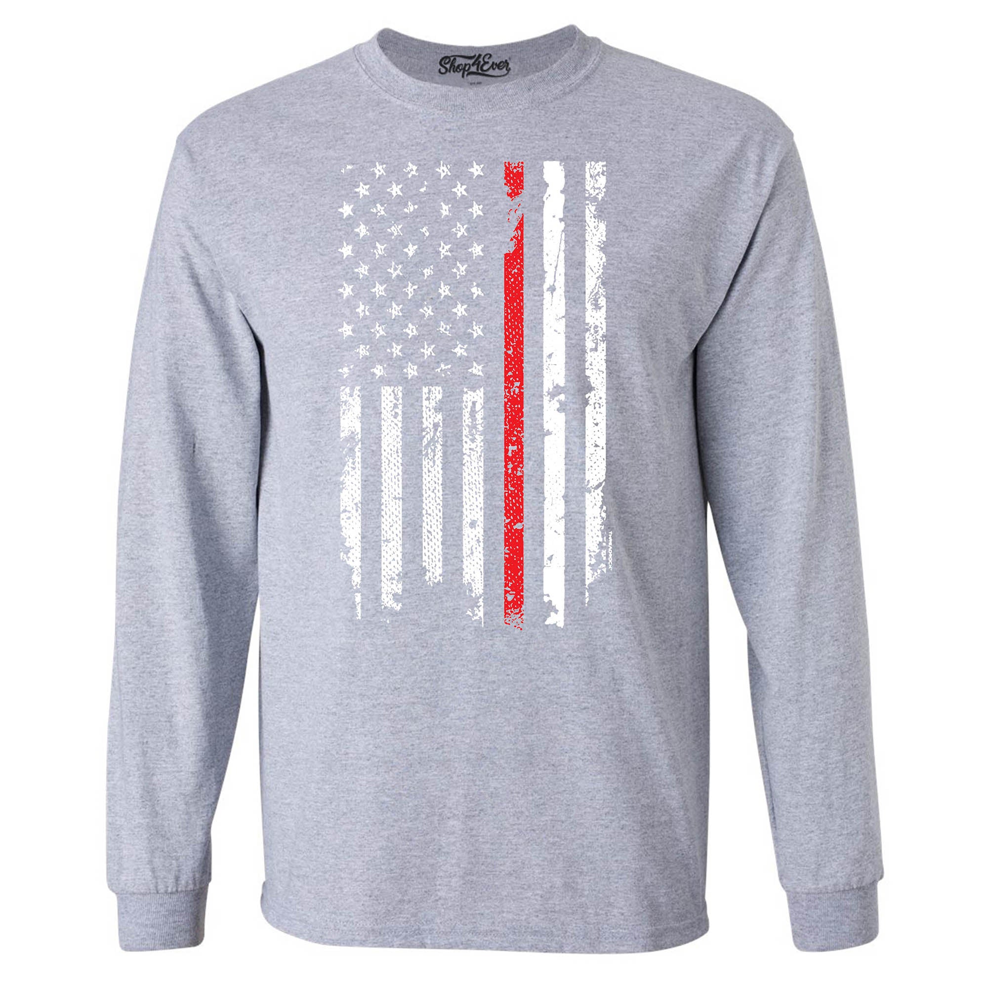 Firefighter American Flag Red Line Stripe USA Long Sleeve Shirt 4th of July Shirts