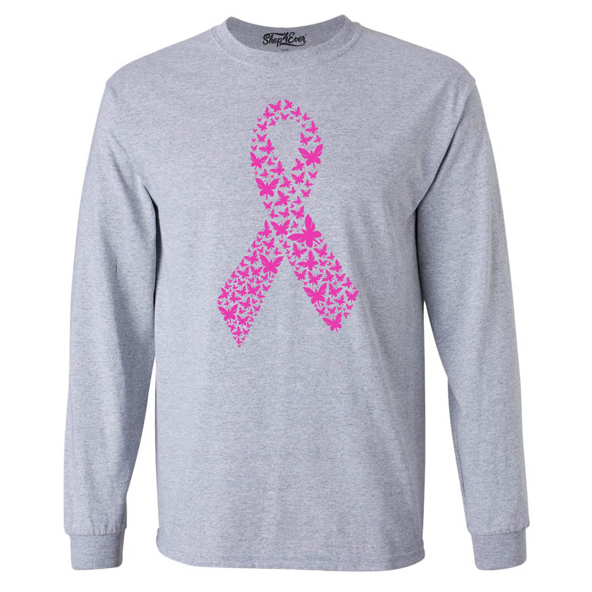 Pink Butterfly Ribbon Breast Cancer Awareness Long Sleeve Shirt