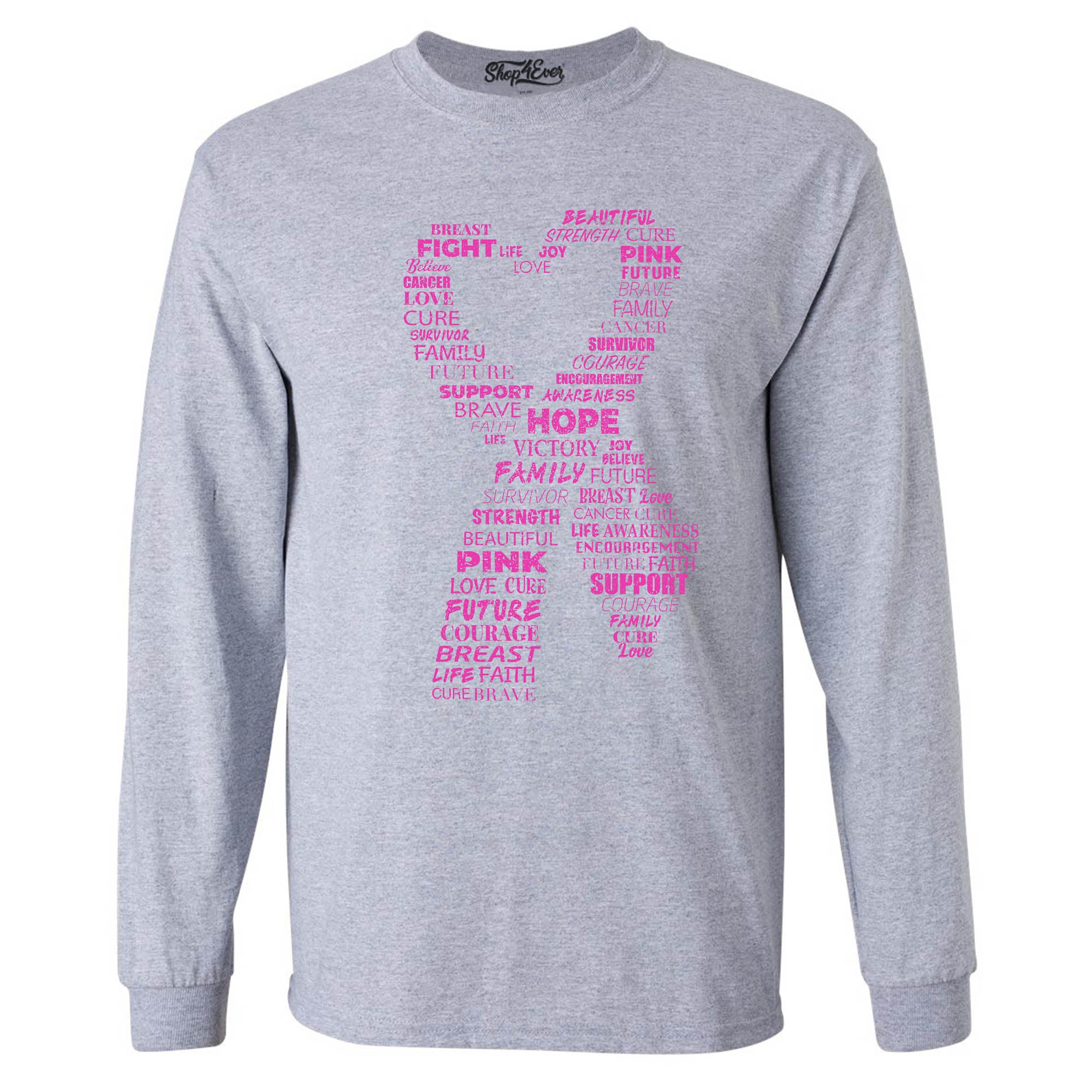 Pink Heart Ribbon Montage Breast Cancer Word Cloud Long Sleeve Shirt