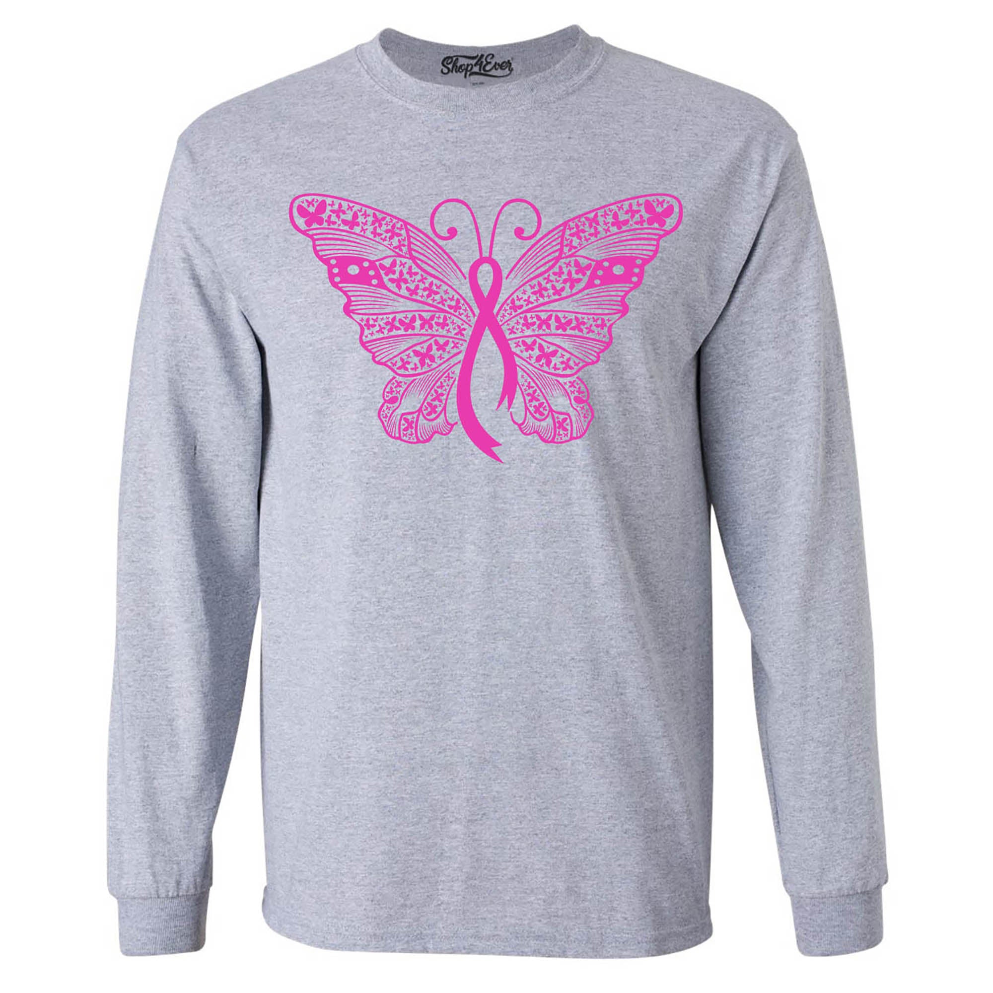Pink Ribbon Butterfly Breast Cancer Awareness Long Sleeve Shirt